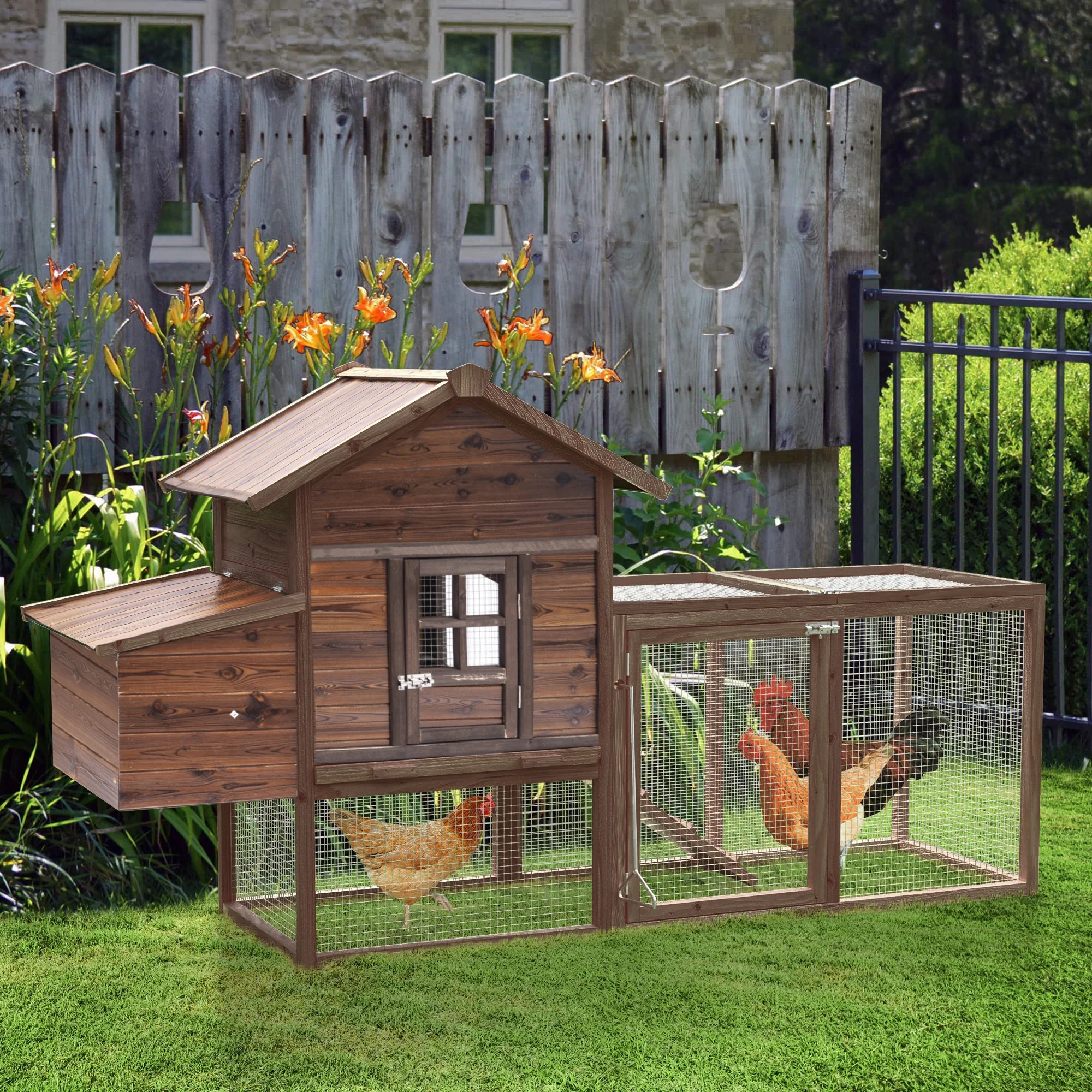 Gaildon Large Removable Chicken Coop for 4-5 Chickens ,with 2 Story Poultry Cage,Nesting Box,Pull Out Trays, Brown - Curated Treasures Market