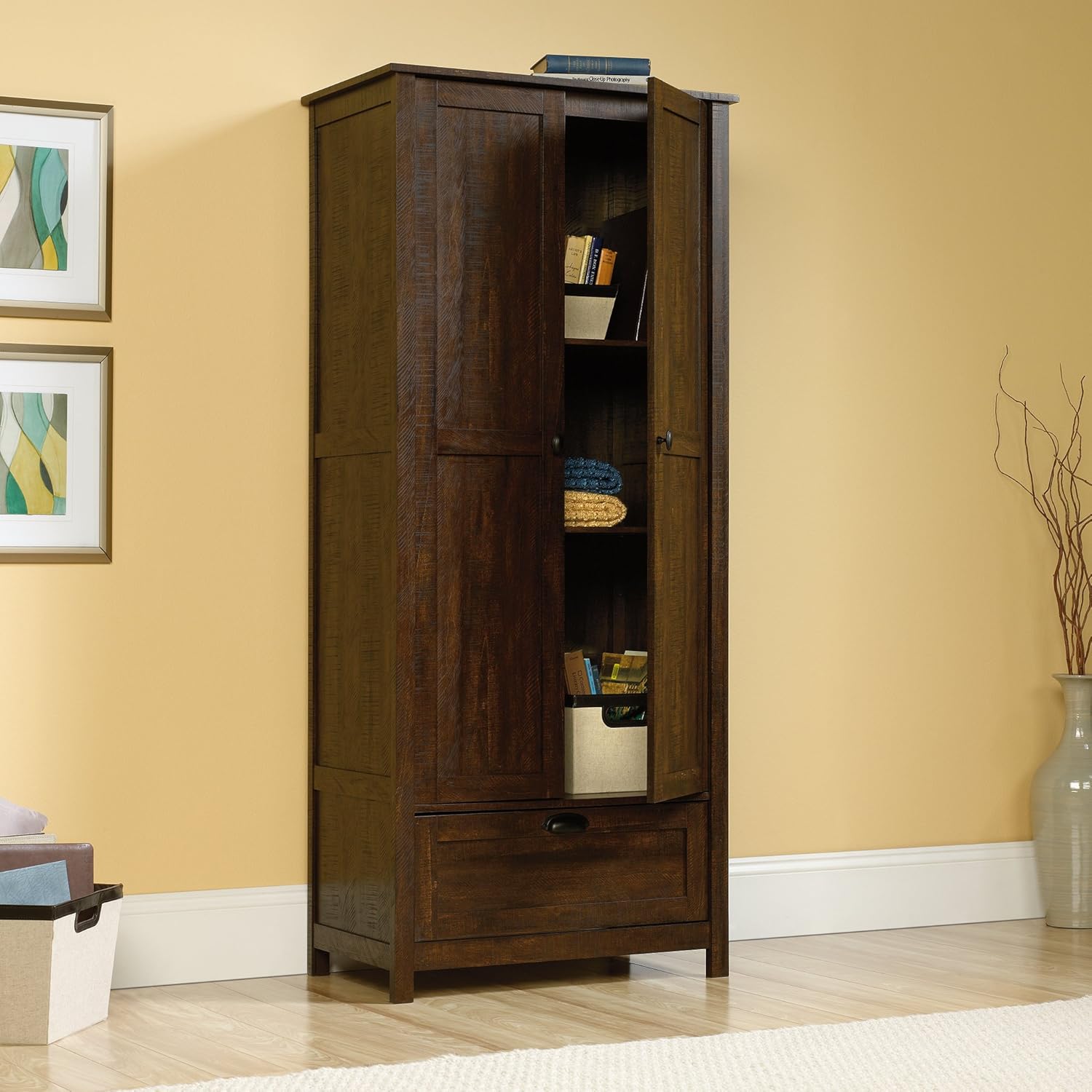 Sauder Storage Cabinet, Rustic Walnut finish