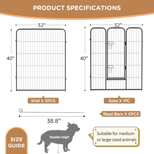 BestPet Dog Playpen Indoor 40 inch 16 Panels Metal Dog Pen Pet Dog Fence Outdoor Exercise Pen with Doors,Pet Puppy Playpen for RV Camping Yard, Black