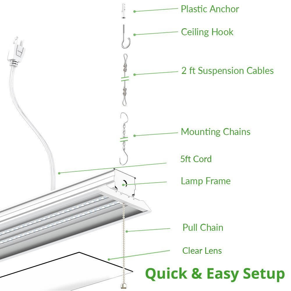 Sunco Lighting 10 Pack Flat Shop Light Utility Clear LED Fixture 40W 5000K, Daylight