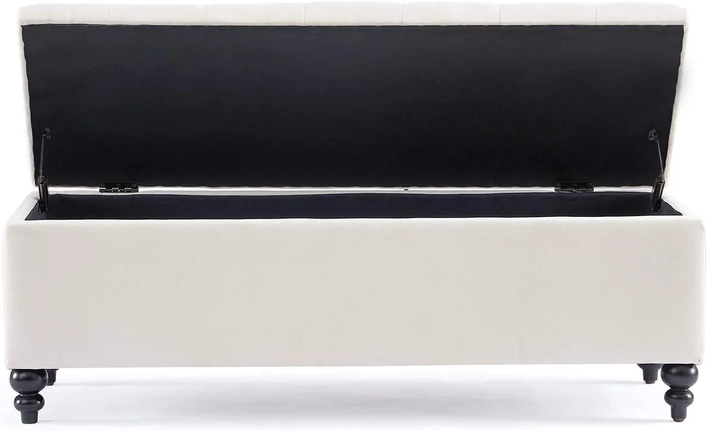 HUIMO 51" Ottoman with Storage, Large Storage Ottoman Bench with Button-Tufted, Bedroom Bench Safety Hinge Ottoman in Upholstered Fabrics, for Bedroom, Living Room,Cream