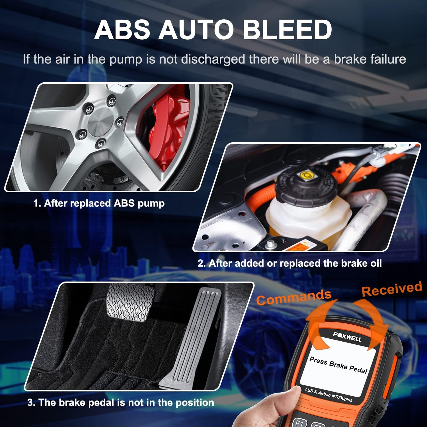 FOXWELL NT630 Plus OBD2 Scanner ABS SRS Bidirectional Scan Tool ABS Auto Bleed, SAS Airbag Code Reader Car Diagnostic Tool with ABS Airbag Light Reset Tool & SAS Calibration