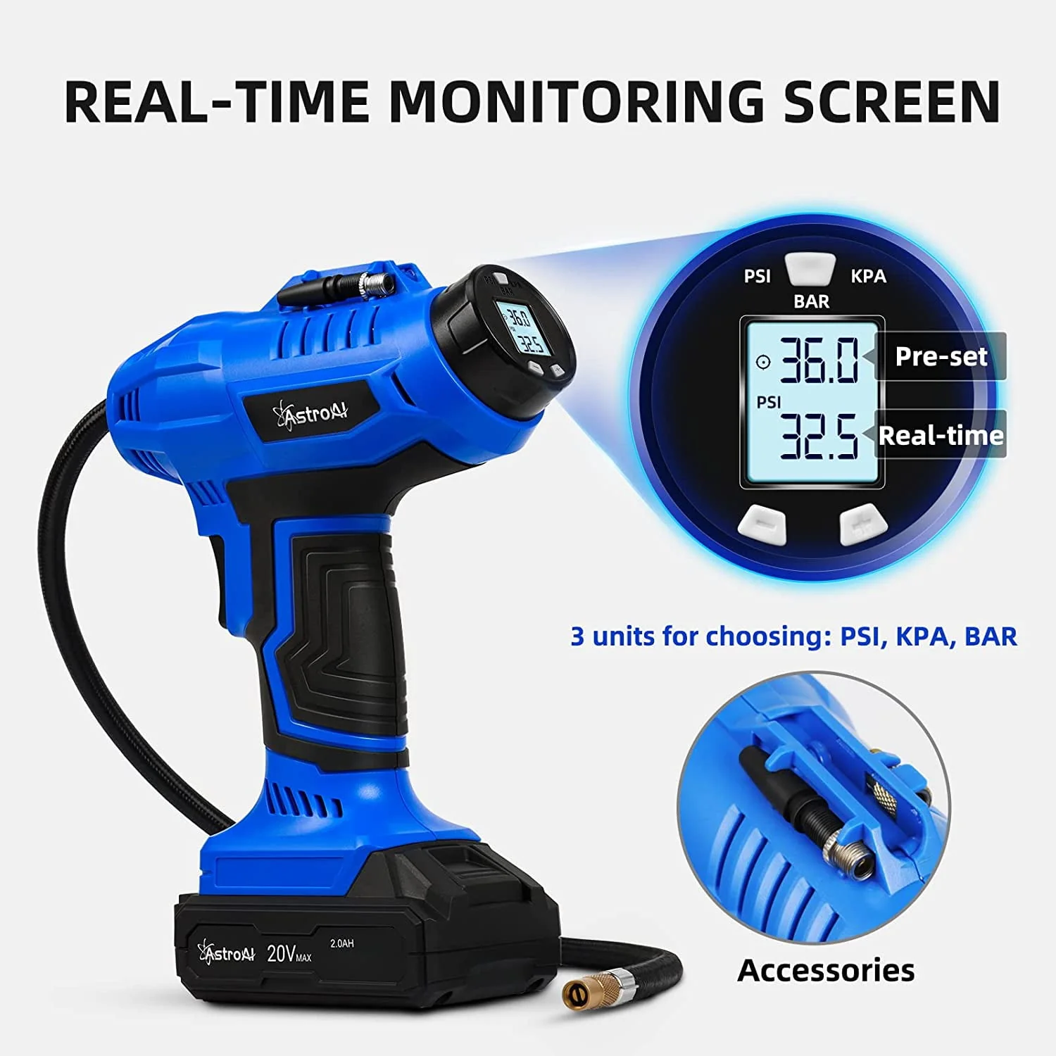Car Auto Tire Inflator, 160 PSI Cordless Car Air Pump, with 20V Rechargeable Battery, Yellow, for Gift