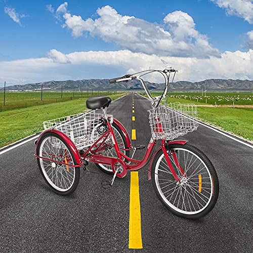 PEXMOR Adult Tricycle 7 Speed, 24/26 Inch 3 Wheel Bikes Tricycle for Adults, Adult Trike for Women/Men/Seniors, Three Wheel Cruiser Bike w/Folding Front & Rear Basket for Shopping/Recreation/Picnic