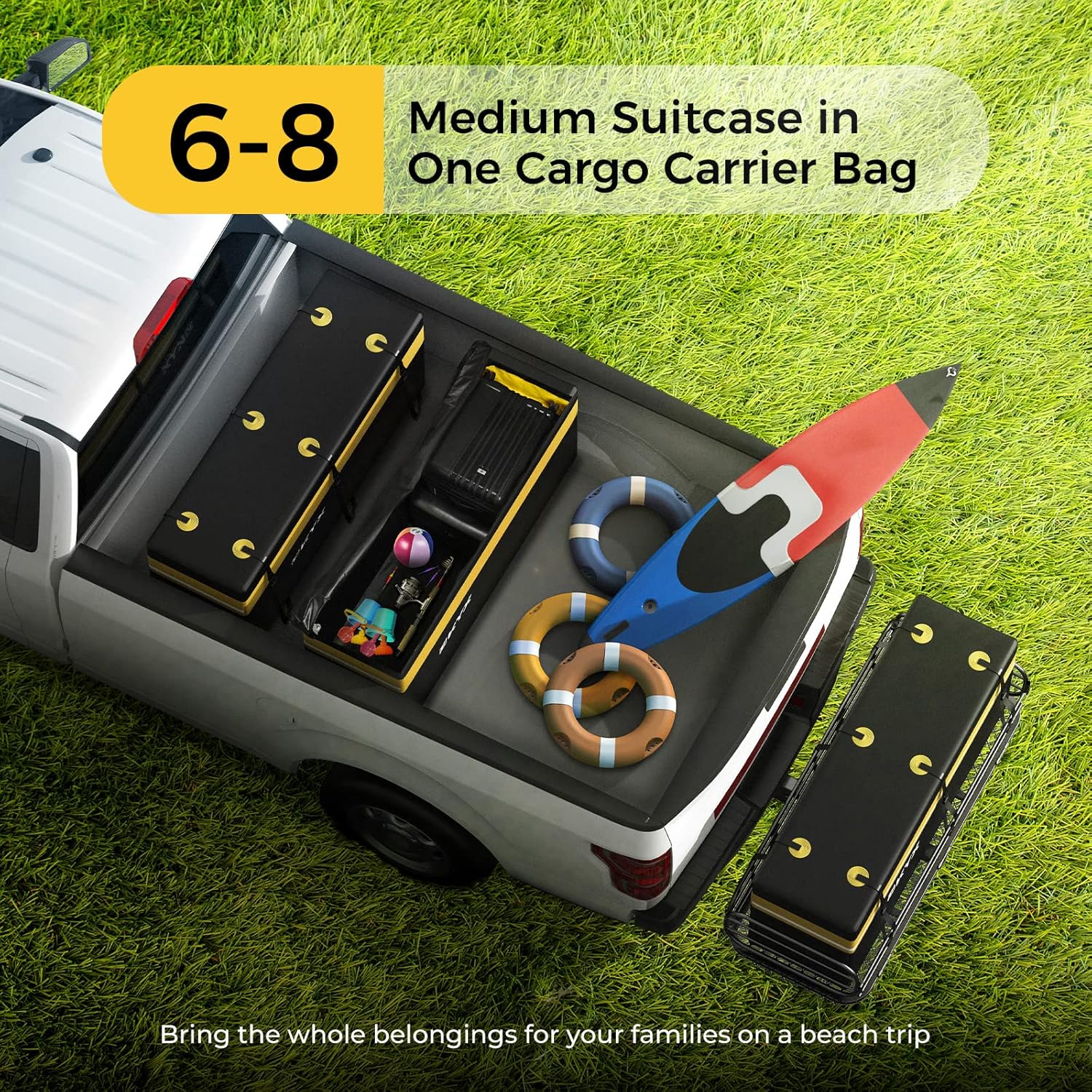 Hitch Cargo Carrier Bag - KYX 15 Cubic Feet Hitch Mount Vehicle Cargo Carrier Bag Car Pickup Truck 100% Waterproof, Anti-Tear 1000D PVC Fabric, Integrated Rain Curtain, Reinforced Straps (59" 18" 24")
