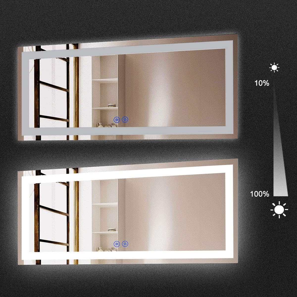 BHBL 60 x 36 Inch Illuminated LED Bathroom Mirror with Smart Button, Anti Fog, Dimmable, Bluetooth Speakers, Vertical & Horizontal Mount, Hotel Office Bar Mirror (D224-6036A)
