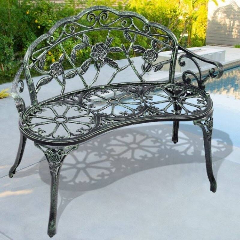 Aluminum Patio Outdoor Garden Bench Chair Loveseat Cast - 39 2/5x22 x 20 4/5x22 x 30 3/5x22 (L x D x H) - Green