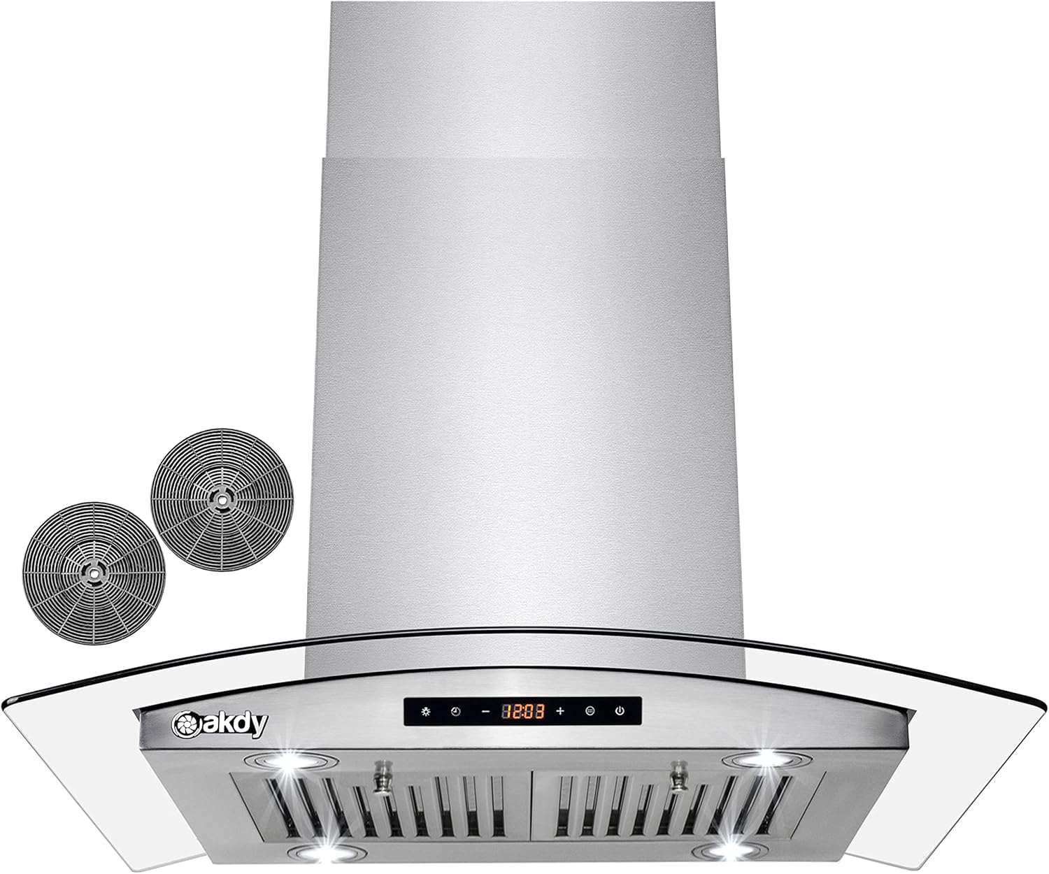 AKDY 36 in. 343 CFM Convertible Island Mount Range Hood with Tempered Glass and Carbon Filters in Stainless Steel