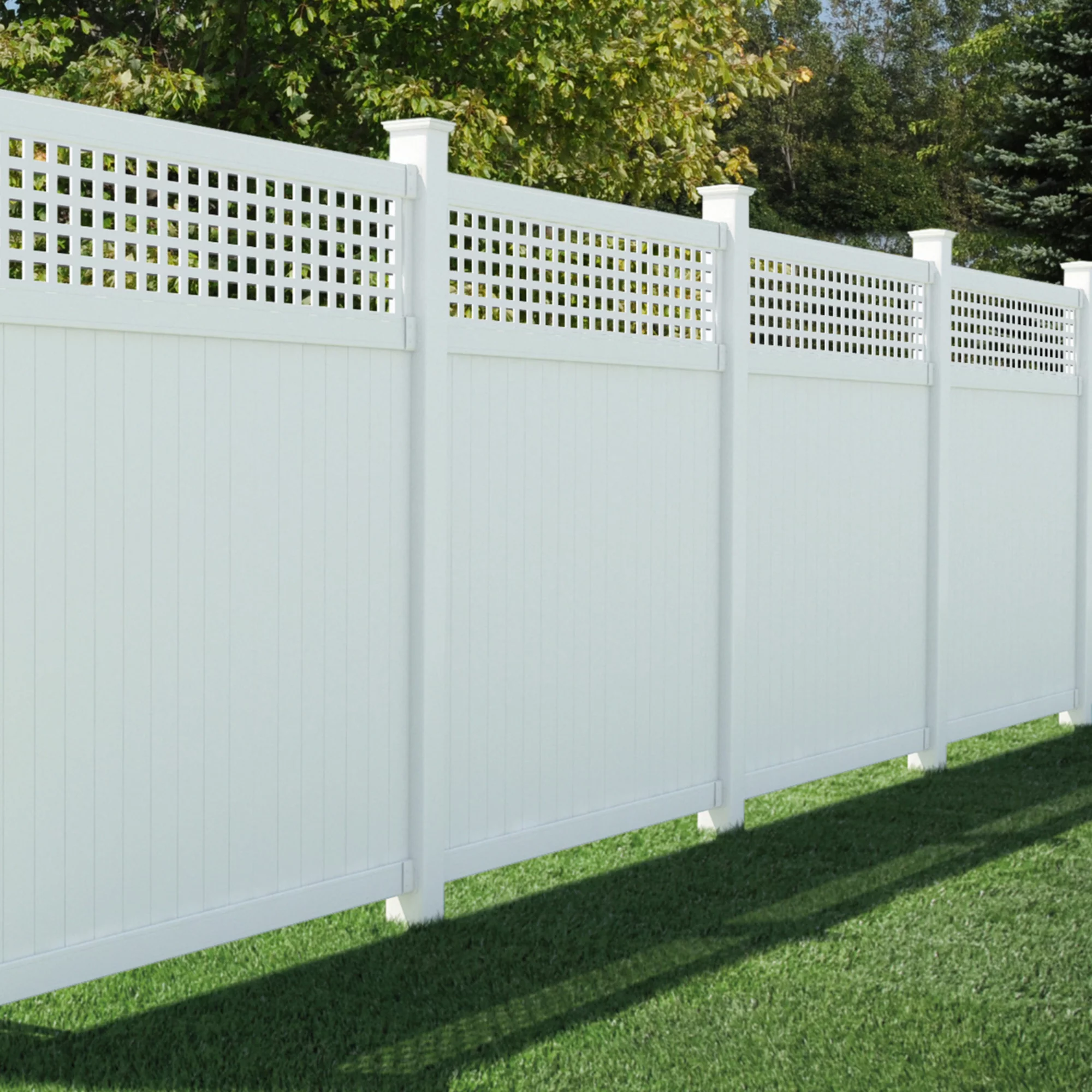 Outdoor Essentials Lewiston 6 ft. x 6 ft. White Vinyl Lattice Top Fence Panel