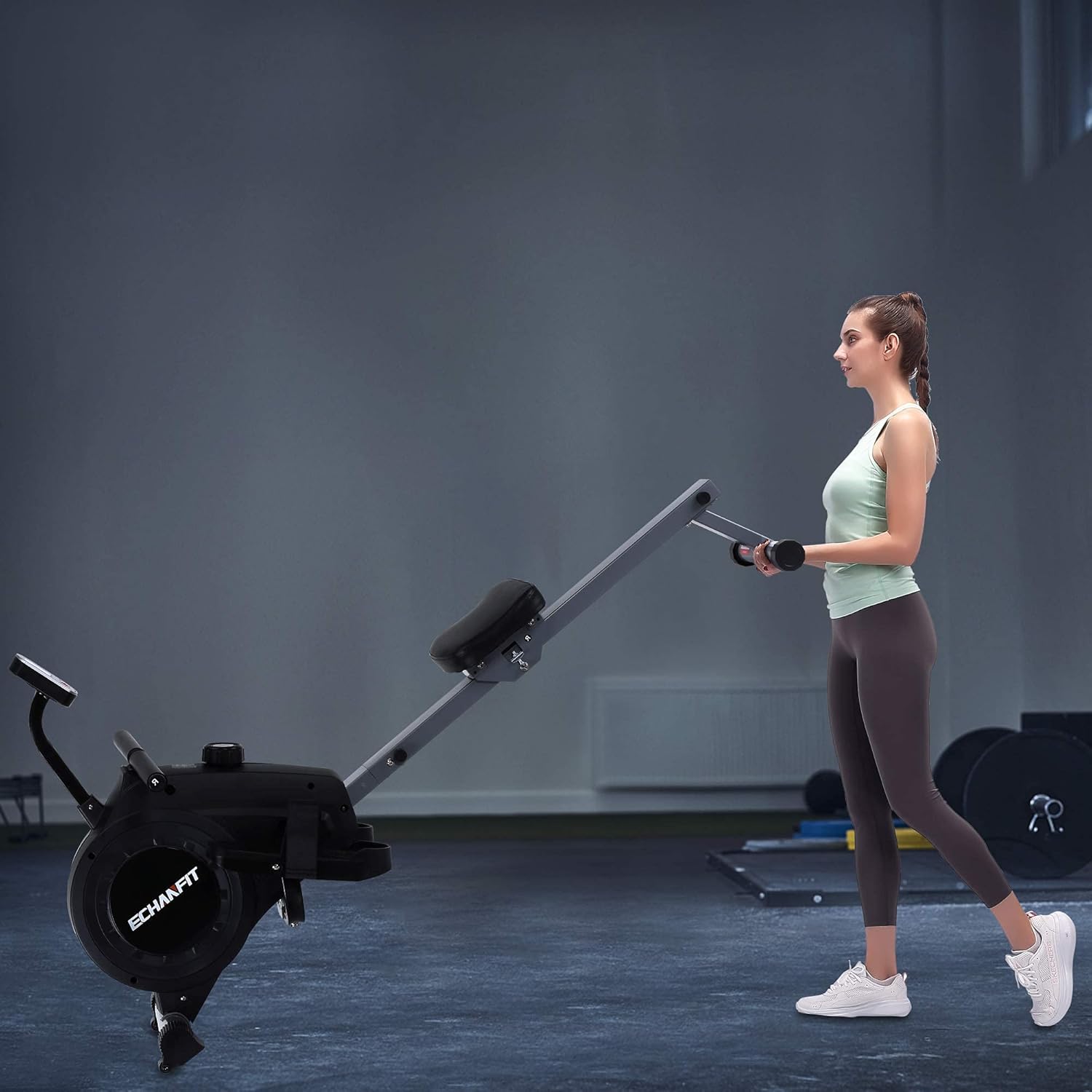 ECHANFIT Magnetic Rower Machine with 16-Level Silence Resistance for Whole Body Rowing with LCD Monitor for Home Gym, Cardio Exercise and Strength Training