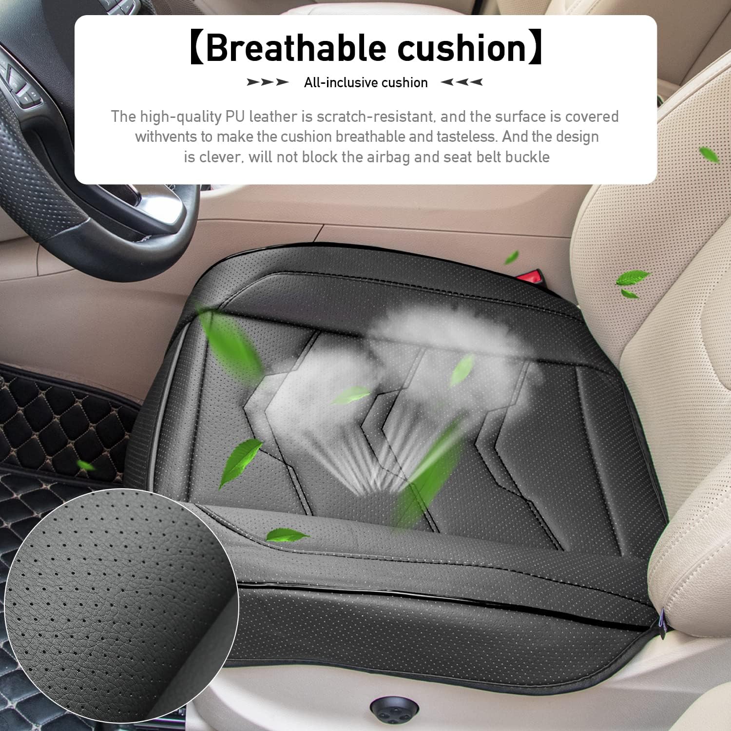 GREENSINDOOR Front Car Seat Bottom Cover, Car Seat Bottom Covers Protector, Front Seat Cover PU Leather 1pc