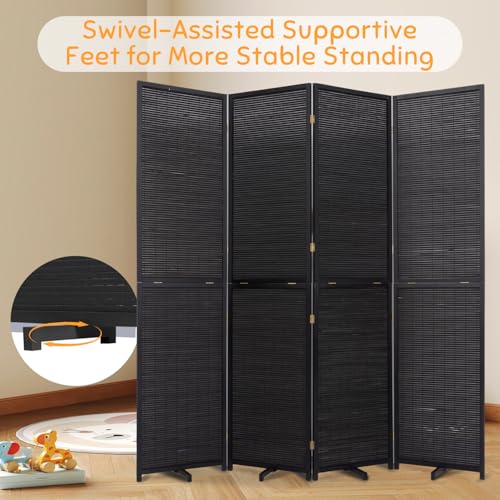 Bamboo Room Divider Folding Privacy Screens, Wall Divider for Room Separation, Portable Room Partitions and Dividers, 5.6FT Bamboo Mesh Woven Room Divider Panel (Brown, 4 Panel)
