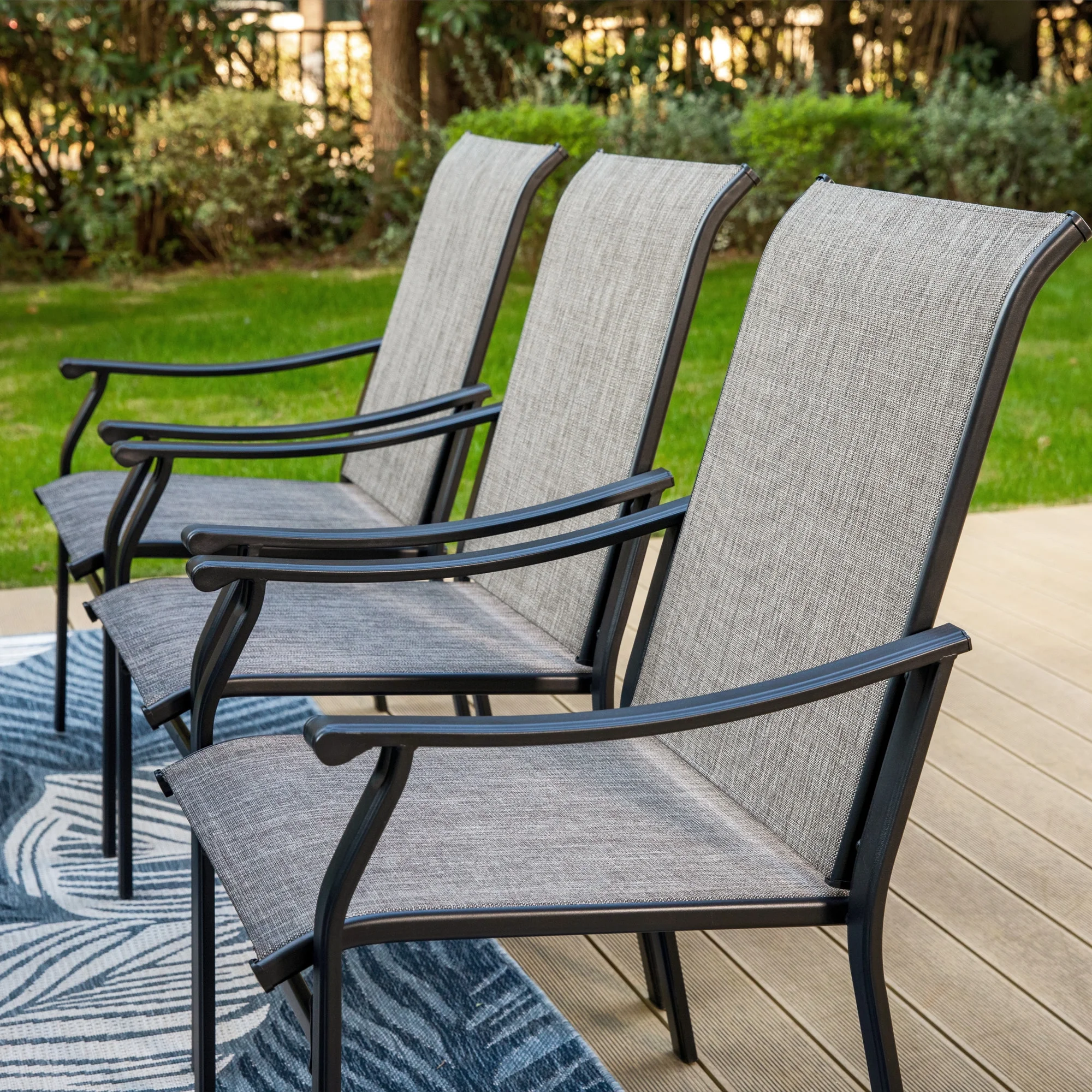 MF Studio 9-Piece Outdoor Dining Set with High-Back Sling Chairs & Large Table for 8-Person, Black & Gray