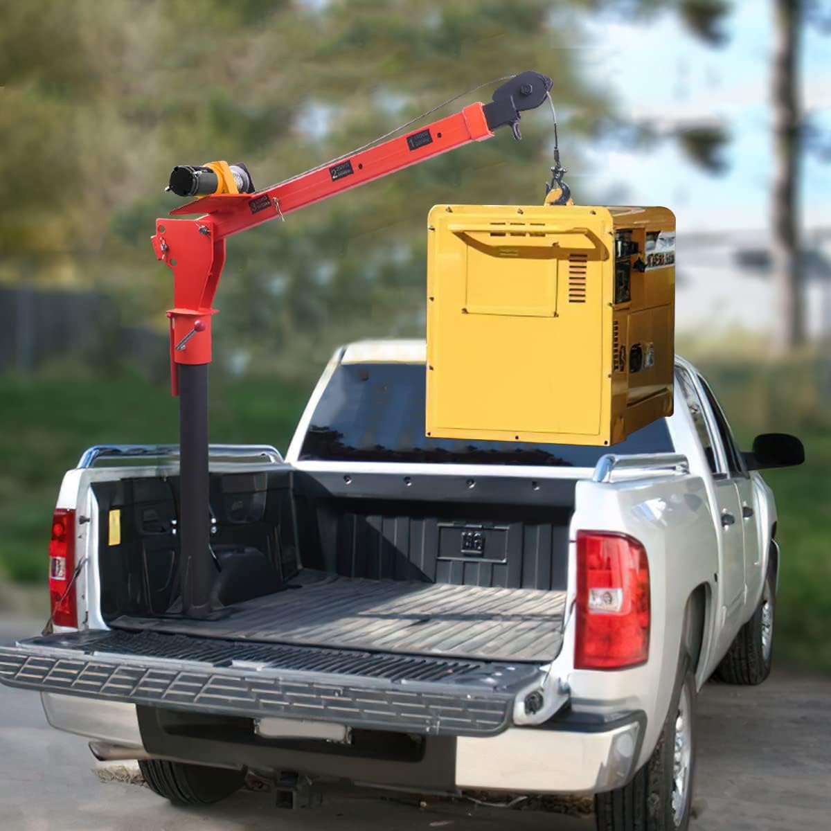 ROCK-HULK New 1100lb Folding Truck-Mounted Crane, with Electric Winch 3500 lb 12V, Painted Steel Pickup Truck Jib Cranes 360 Swivel (1100 lb)