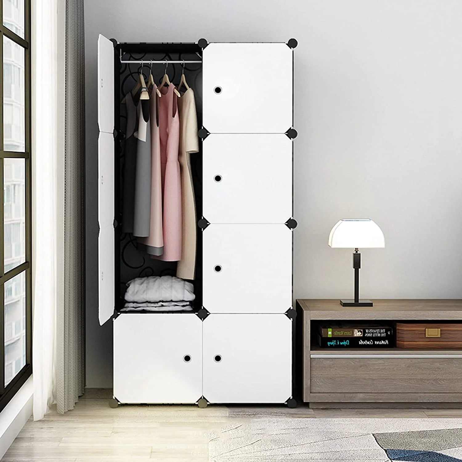 HOOMHIBIU Wardrobe Closet Portable Wardrobe Closets White Bedroom Armoire Clothes  Organizer 29.5" L X 18.5" D X 57.8" H (8-Cube) Wardrobe Closet