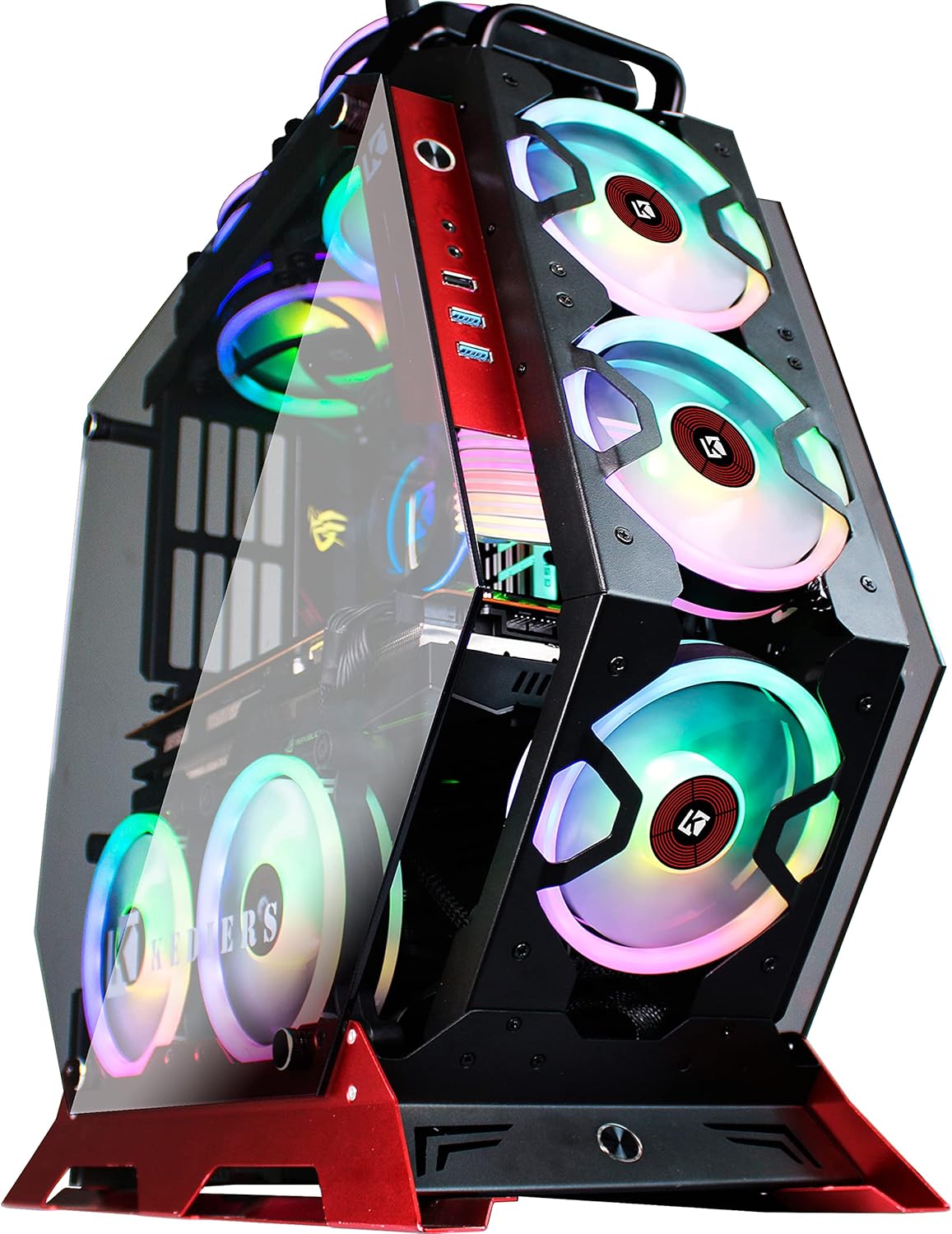KEDIERS PC Gaming Case Computer Case ATX Mid Tower Open Case - USB3.0 - Remote Control - 2 Tempered Glass - Cooling System - Airflow - Cable Management