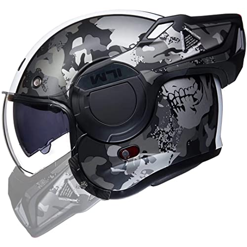 ILM Vintage Full Face Modular Motorcycle Helmet for Adults Men ATV UTV Snowmobile with 180° Reversible Chin Guard DOT Model-B707(Matte Black, L)