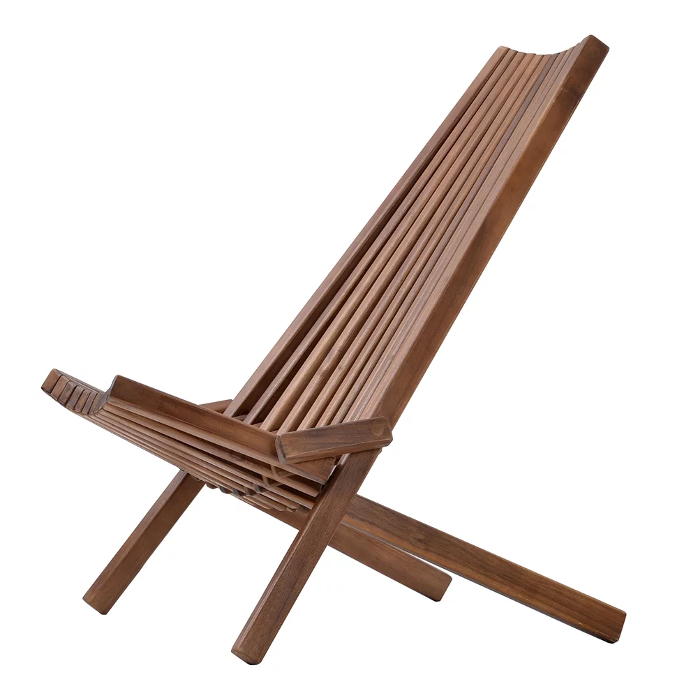 Folding Wooden Outdoor Chair, Stylish Low Profile Acacia Wood Lounge Chair for the Patio, Porch, Lawn, Garden, Assembly Required