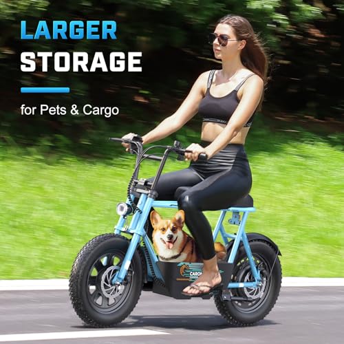Caroma Peak 800W/1200W Electric Scooter with Seat, 16" All Terrain Fat Tire Electric Dirt Bike, Max 25/30Miles Ranges, Top Speed 20Mph, Electric Motorcycle Bicycle with Basket for Pets & Cargo