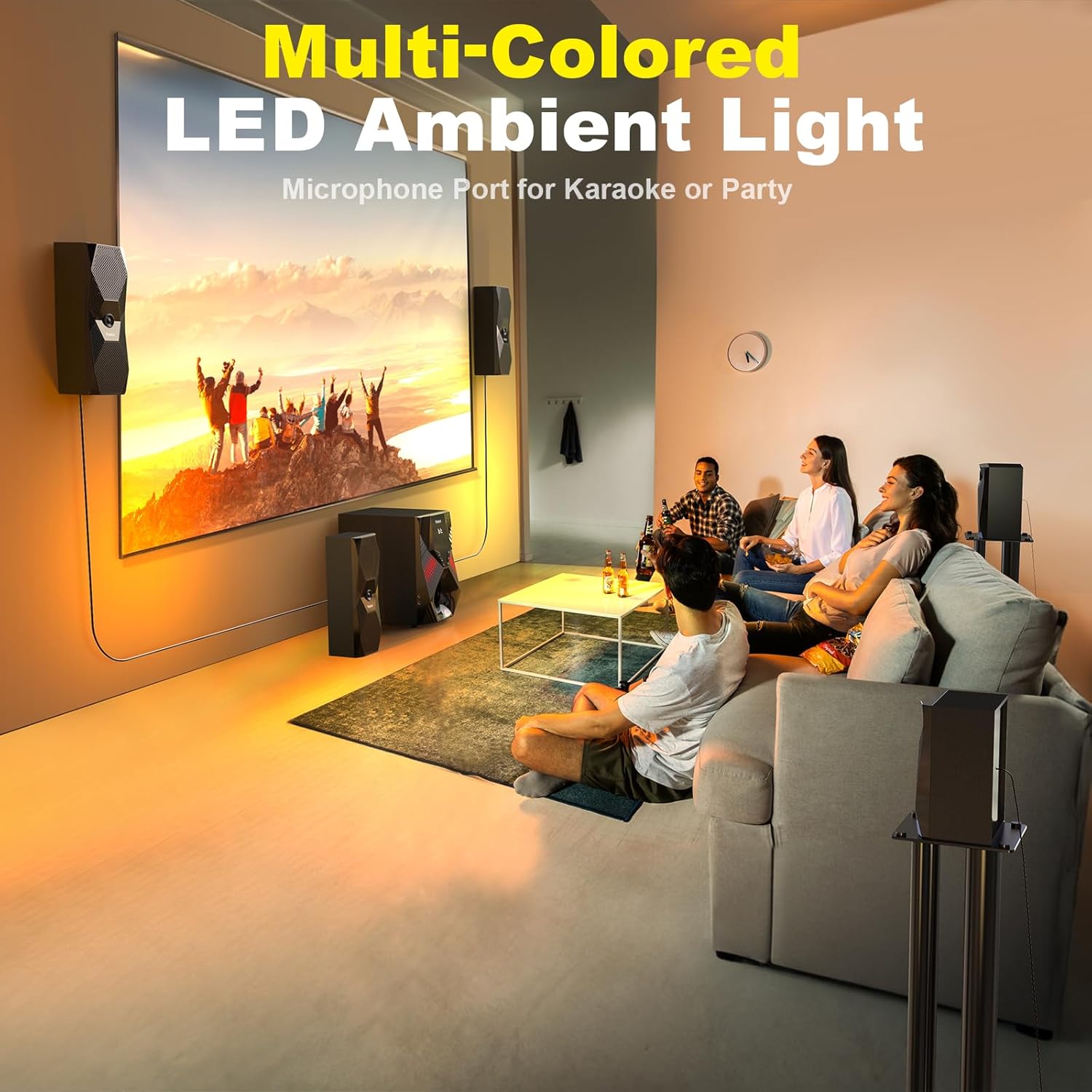 Bobtot Home Theater Systems Surround Sound System for TV - 1000W 8" Subwoofer with Bluetooth HDMI Optical AUX COA Input RGB Lights Deep Bass 5.1/2.1 Stereo Sound Wired Satellite Speakers