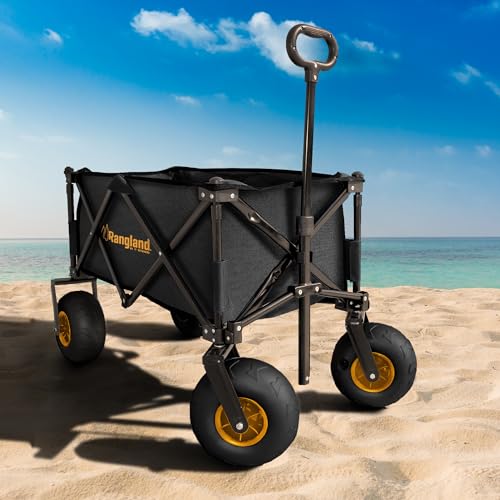 Beach Wagon with Big Wheels for Sand [Large Balloon Air Tires] Folding Utility Cart with Rustproof Heavy-Duty Steel Frame, Black/Yellow (All-Terrain RX800)