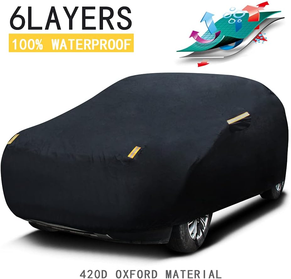SLanguage Car Cover 420D Nylon Oxford Waterproof Fabric All Weather Outdoor Sun Rain Snow Wind Protection,192 x 72 x 59 inches(4.9X 1.85 x 1.5 Meters) Fit Sedan