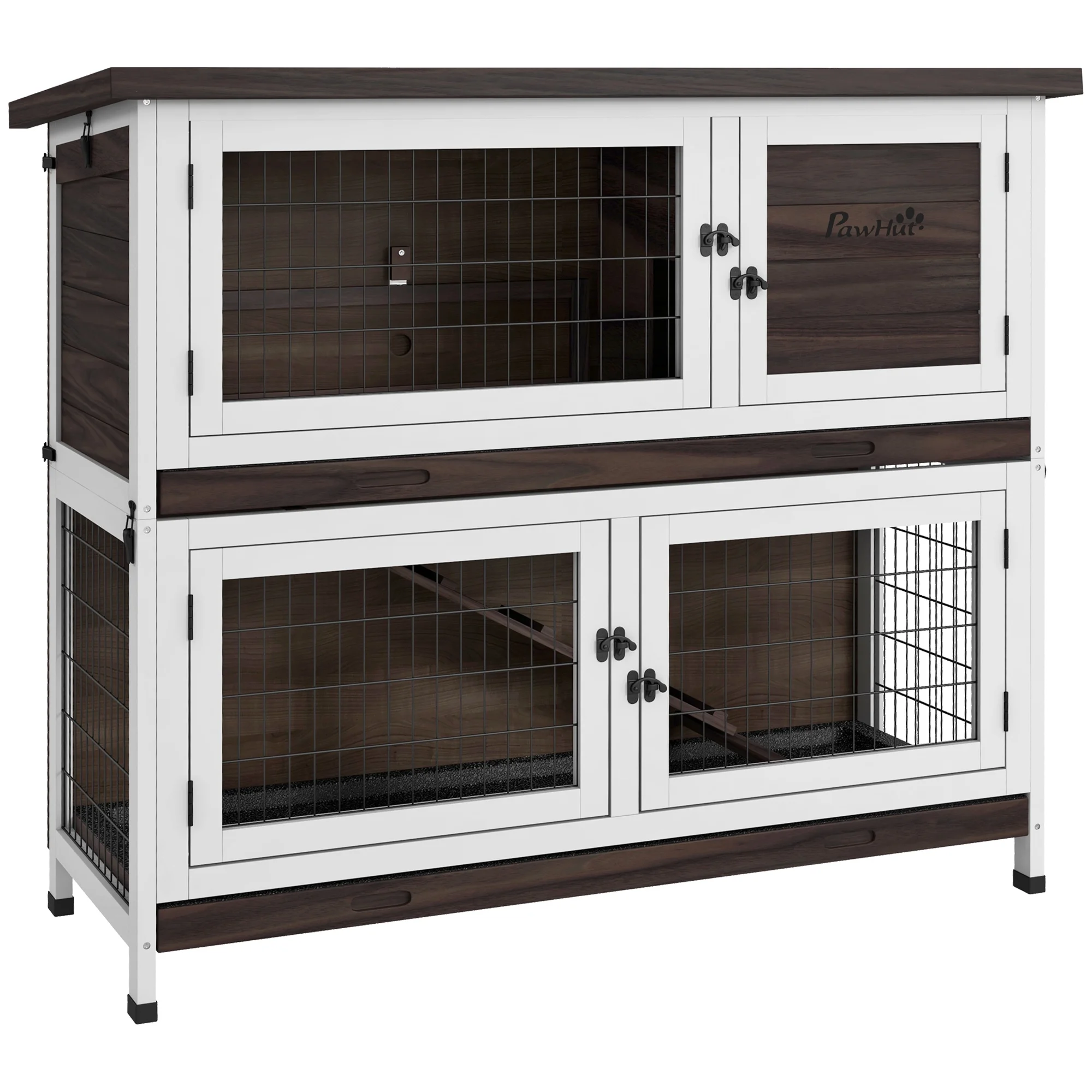 PawHut 46" Outdoor Rabbit Hutch W/ Removable, Trays & Ramp for 1-2 Rabbits - Curated Treasures Market
