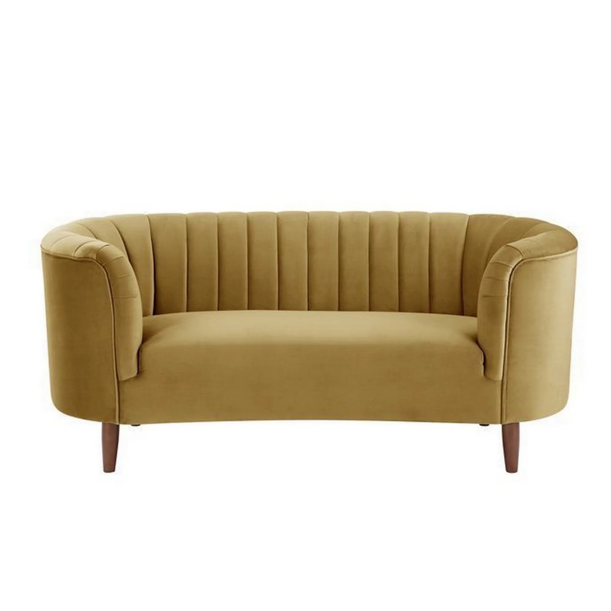 Loveseat with Vertical Channel Tufting and Curved Design, Yellow