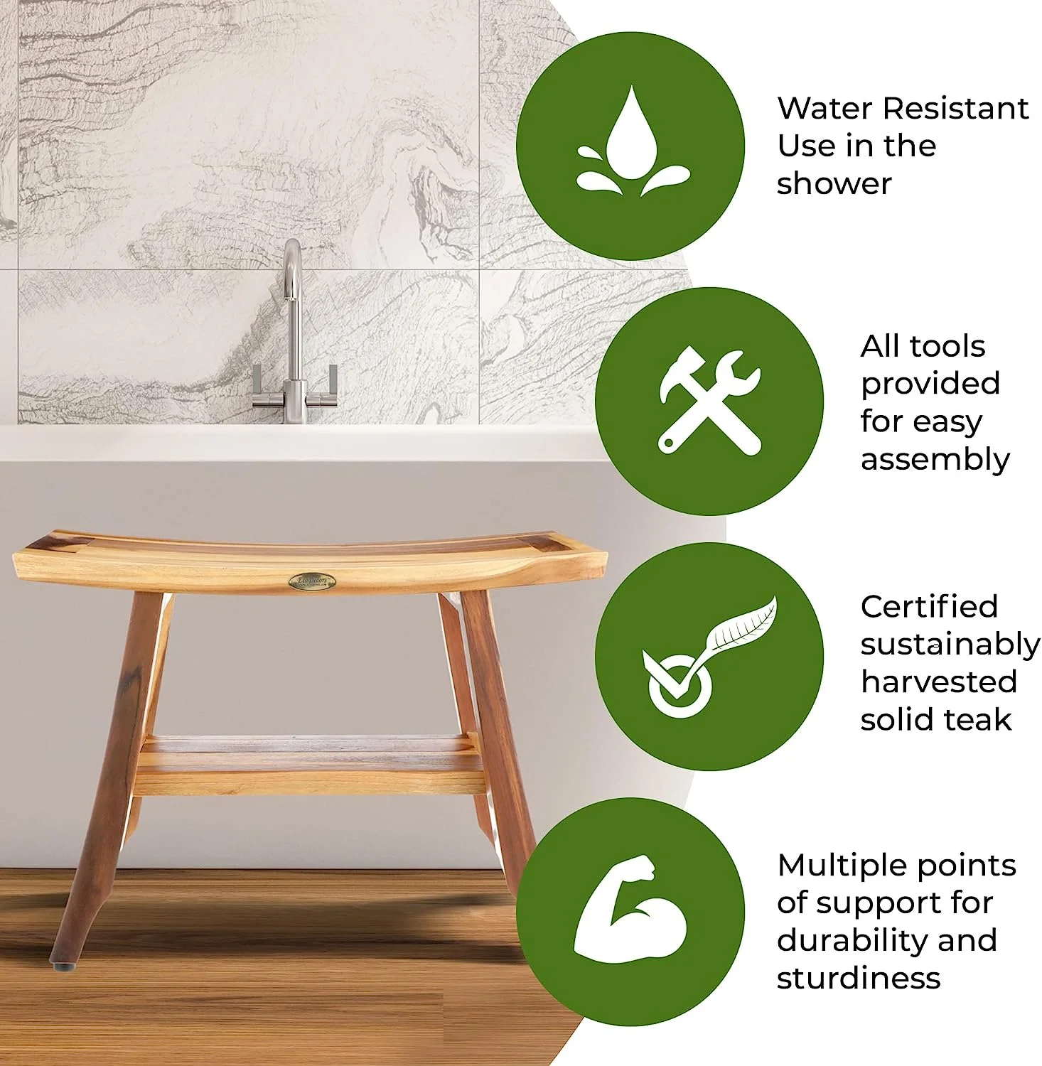Decoteak 24" - Bench-Shower Stool - Shower Seat - Shower Chair For Inside Shower - Teak Shower Bench - Small Bench - Shower Foot Rest - Teak Shower Stool For Inside Shower