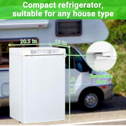 RV Refrigerator 3 Way Propane Refrigerator LPG/110V/12V, RV Fridge Small 1.4 Cu.ft, Gas Refrigerators Off Grid Freezerless, Outdoor Kitchen Fridges for Camper, Semi Truck, Campervan, Travel, Yacht