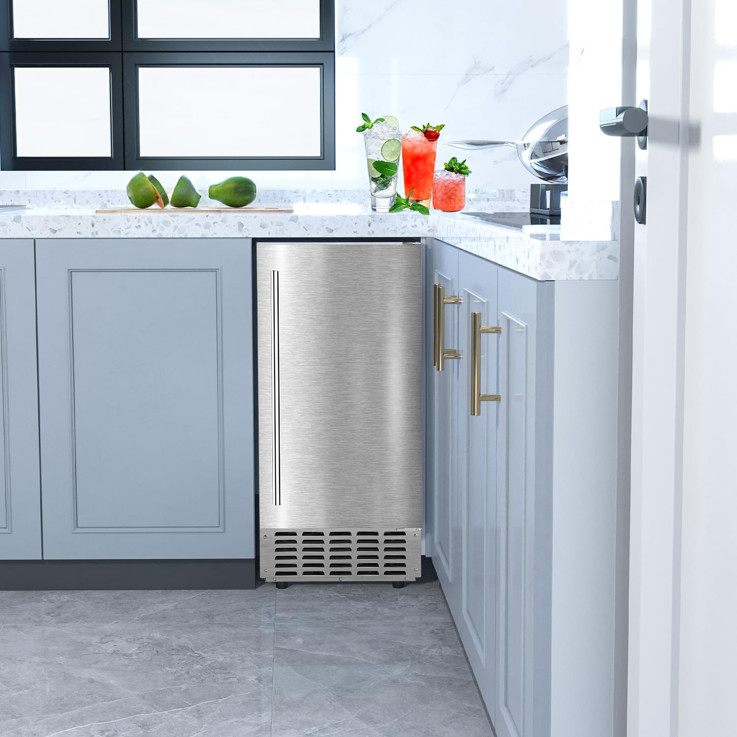 Kndko Under Counter Ice Maker, 66Lbs/Day, Nugget ice Machine, Self Cleaning Ice Maker, 24H Timer, 2 ice basket/18lbs, Undercounter Nugget Ice Maker Machine for Bar,Restaurant,Home,RV,Stainless Steel
