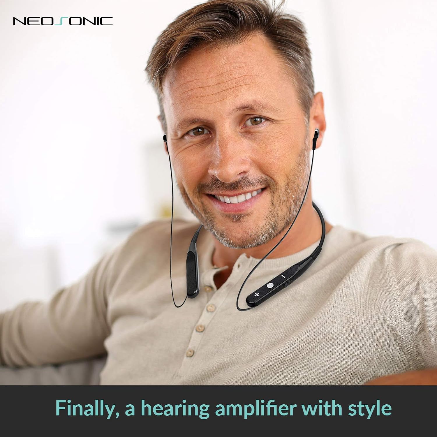 Neosonic Rechargeable Hearing Amplifier to Aid TV Watching, Wireless Neckband Headphones for Seniors & Adults, Conversation Assist Device with Remote Microphone Noise Cancelling - NW10