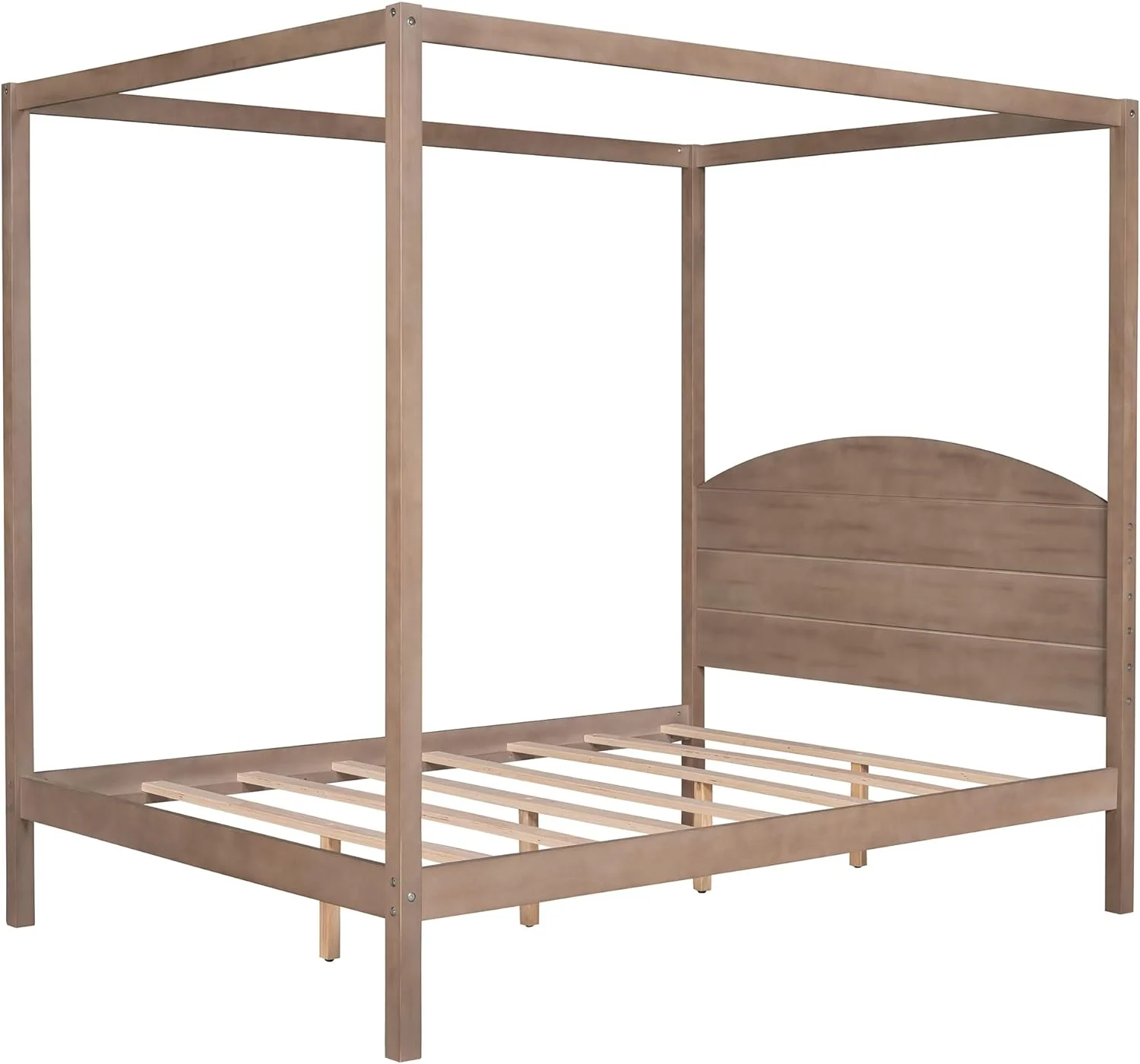 Canopy Bed Frame Full Size, 4-Post Canopy Platform Bed Frame With Headboard And Support Legs, Solid Wood Full Bed Frame For Kids Teens Adults, No Box Spring Needed (Full, Brown Wash)