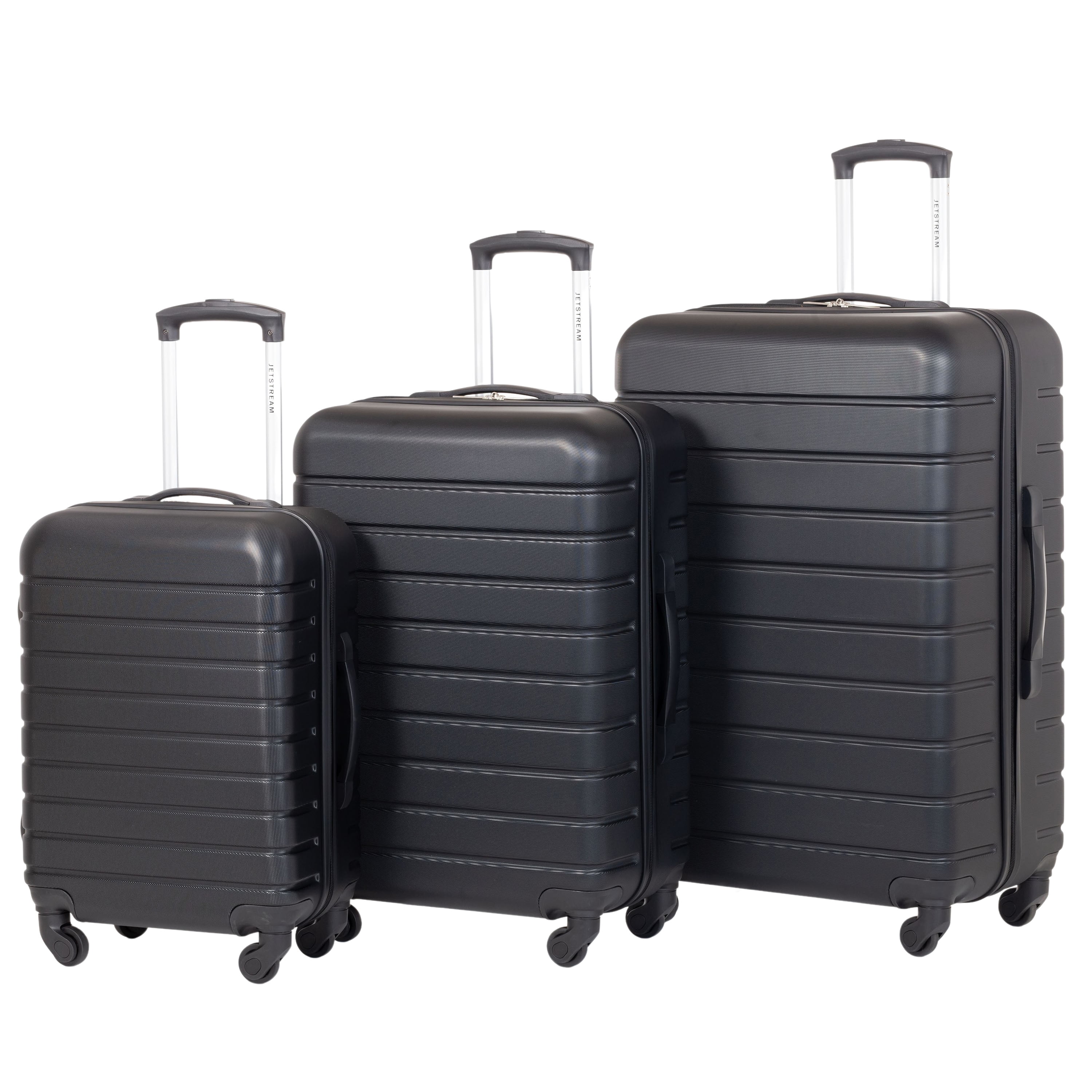 Jetstream 3 Piece Set Hardside Spinner Luggage, 20" Carry On, 24" and 28" Checked Luggage Trio, Black