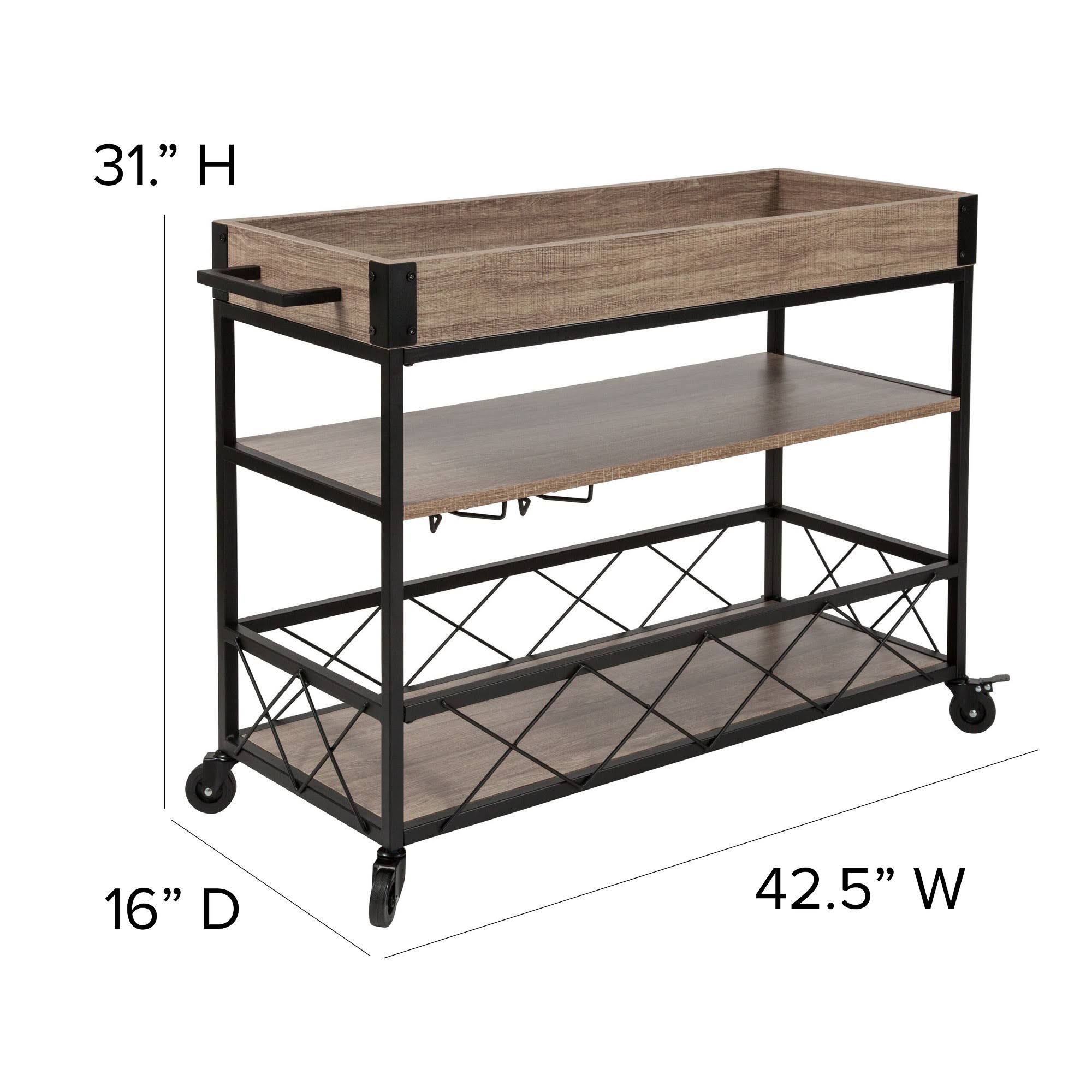 Emma and Oliver Light Oak Wood Kitchen Bar Cart, Stemware Rack and Locking Casters