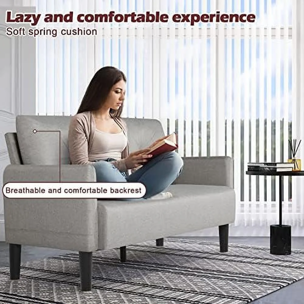 HOOMHIBIU Modern Comfy Loveseat Upholstered 56" W Small Sofa Couches w/ 2 USB Charging Ports Fabric 2-Seat Small Couch Sofas for Bedroom  Living Room  Compact Small Space  Apartment