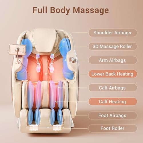 MYNTA 2025 Massage Chair Full Body, Zero Gravity SL Track Full Body Massage Recliner Chairs with Calf Heating, Thai Strectch, M1820 Brown