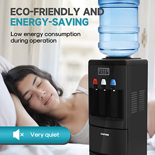 ICEPURE 3 in 1 Water Cooler Dispenser with Built-in Ice Maker, Hot Cold Room Temp Water and Bullet Ice, Top Loading 2, 3 or 5 Gallon, 26.5 Lbs per 24H Ice Maker, Child Safety Lock