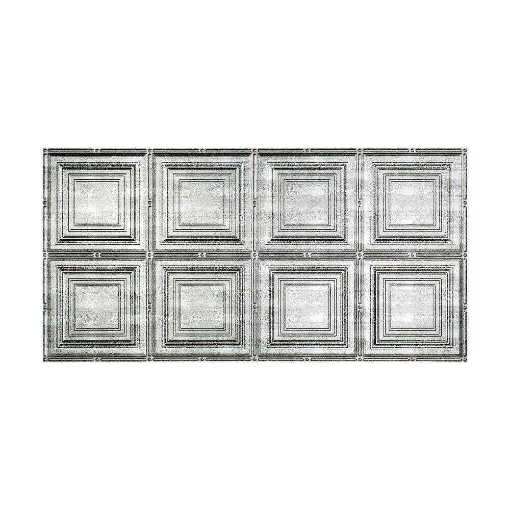 Fasade Portrait Decorative Vinyl 2ft x 4ft Glue Up Ceiling Tile in Crosshatch Silver (5 Pack)