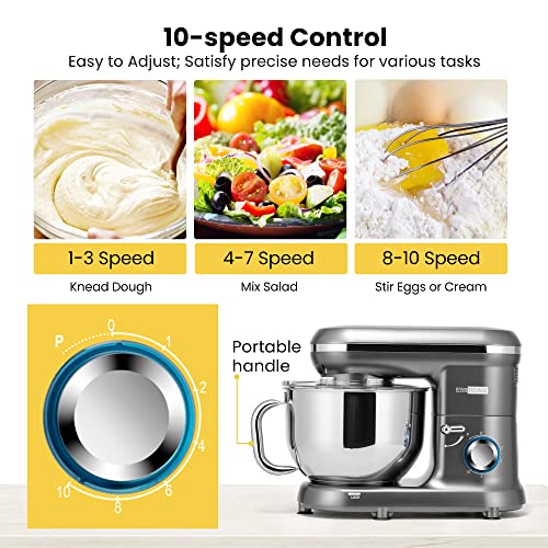 VIVOHOME Stand Mixer, 650W 6 Speed 6 Quart Tilt-Head Kitchen Electric Food Mixer with Beater, Dough Hook and Wire Whip, ETL Listed