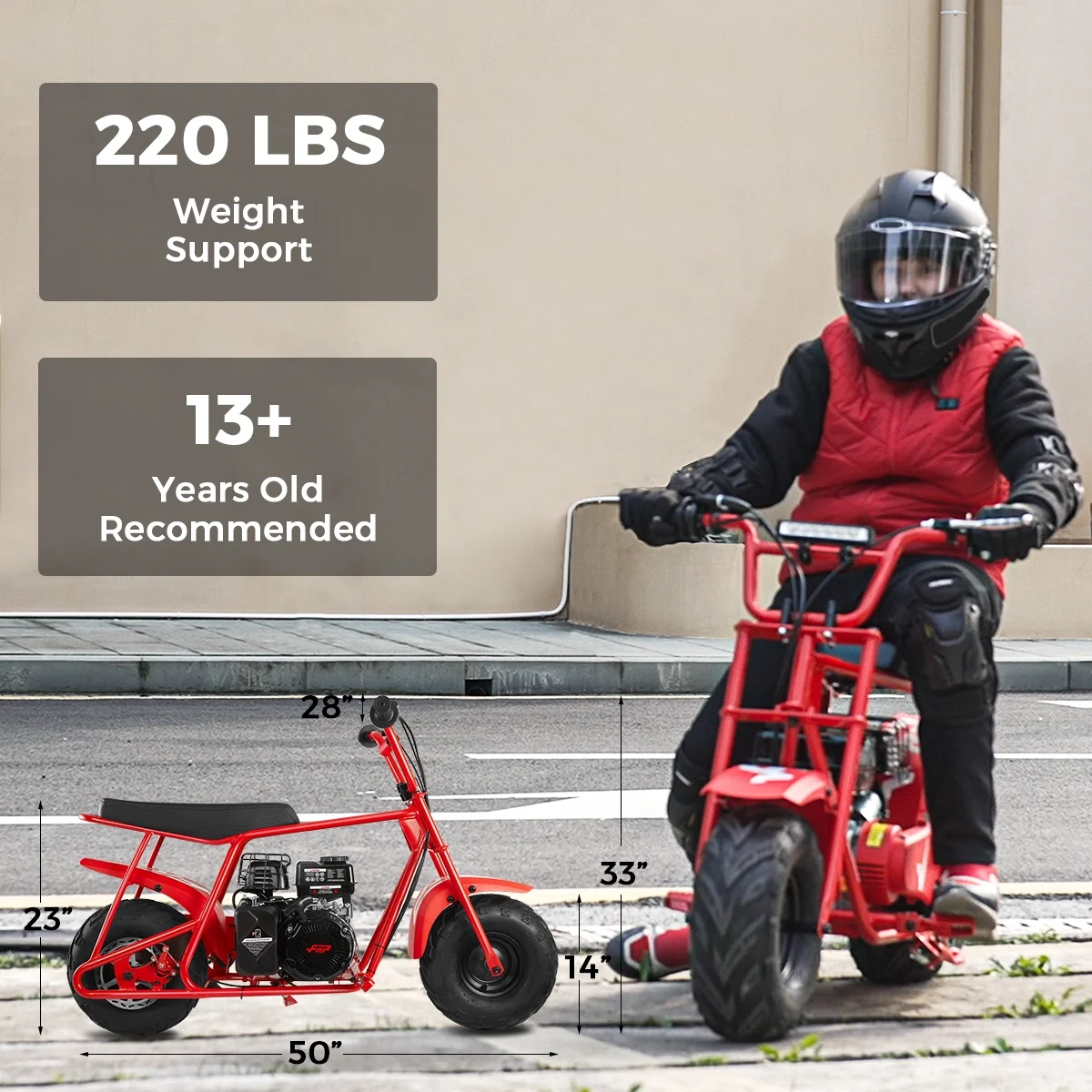 FRP GMB100 Mini Bike, 99CC 4-Stroke Mini Bikes for Adults, Gas Powered Mini Dirt Bike, Off-Road Motorcycle W/LED Headlight and Neck Gaiter, Up to 28 Mph, Weight Support Up to 220 LBS - Curated Treasures Market