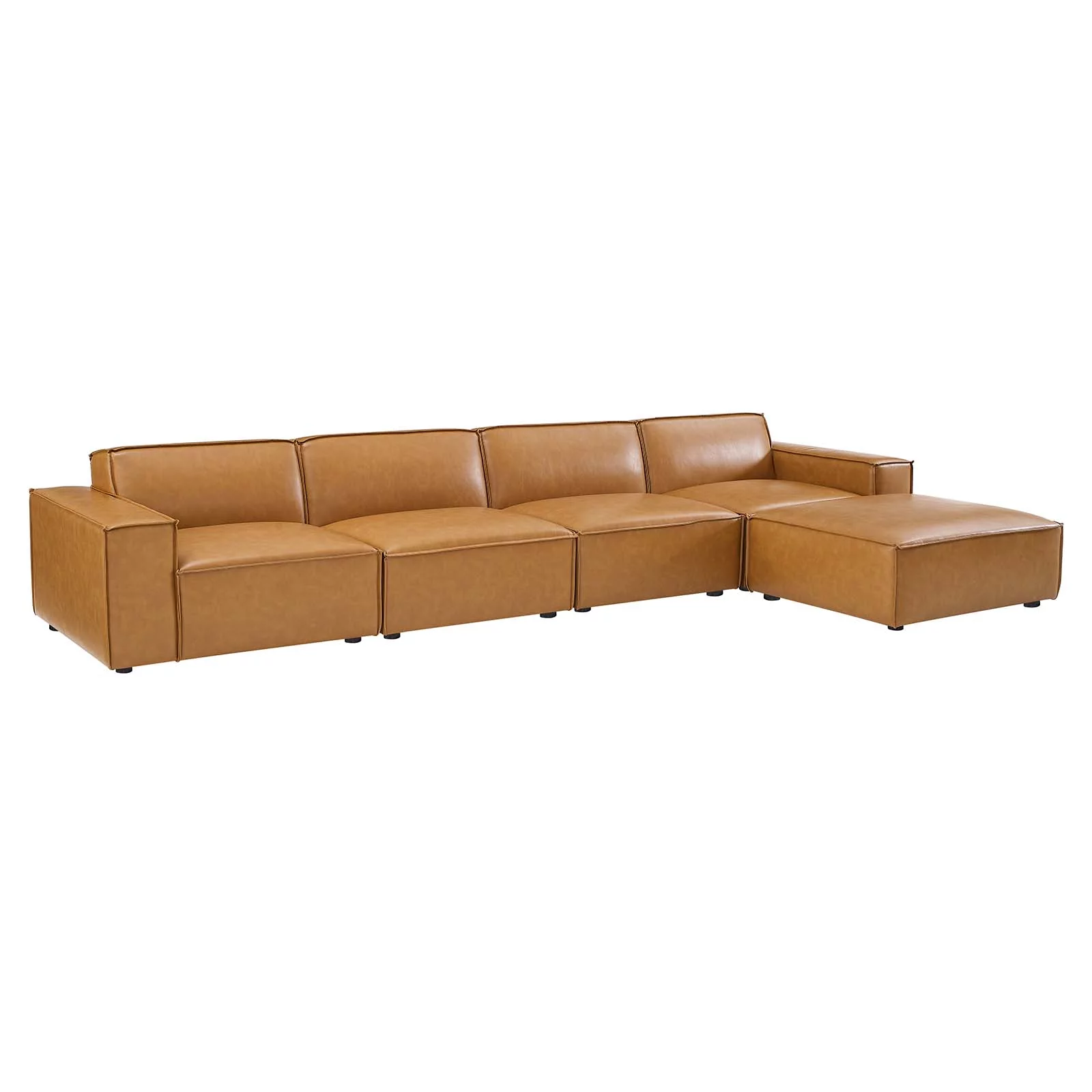 Modway Restore 5-Piece Vegan Leather Sectional Sofa in Tan