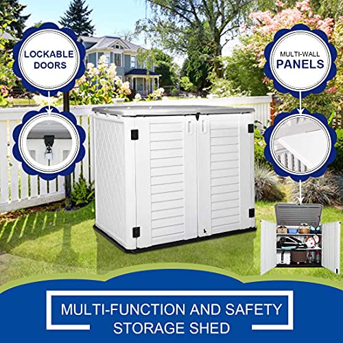 KINYING Horizontal Outdoor Storage Shed,47 Cu.ft Resin Outdoor Storage Cabinet Waterproof for Garden/Patio/Backyards