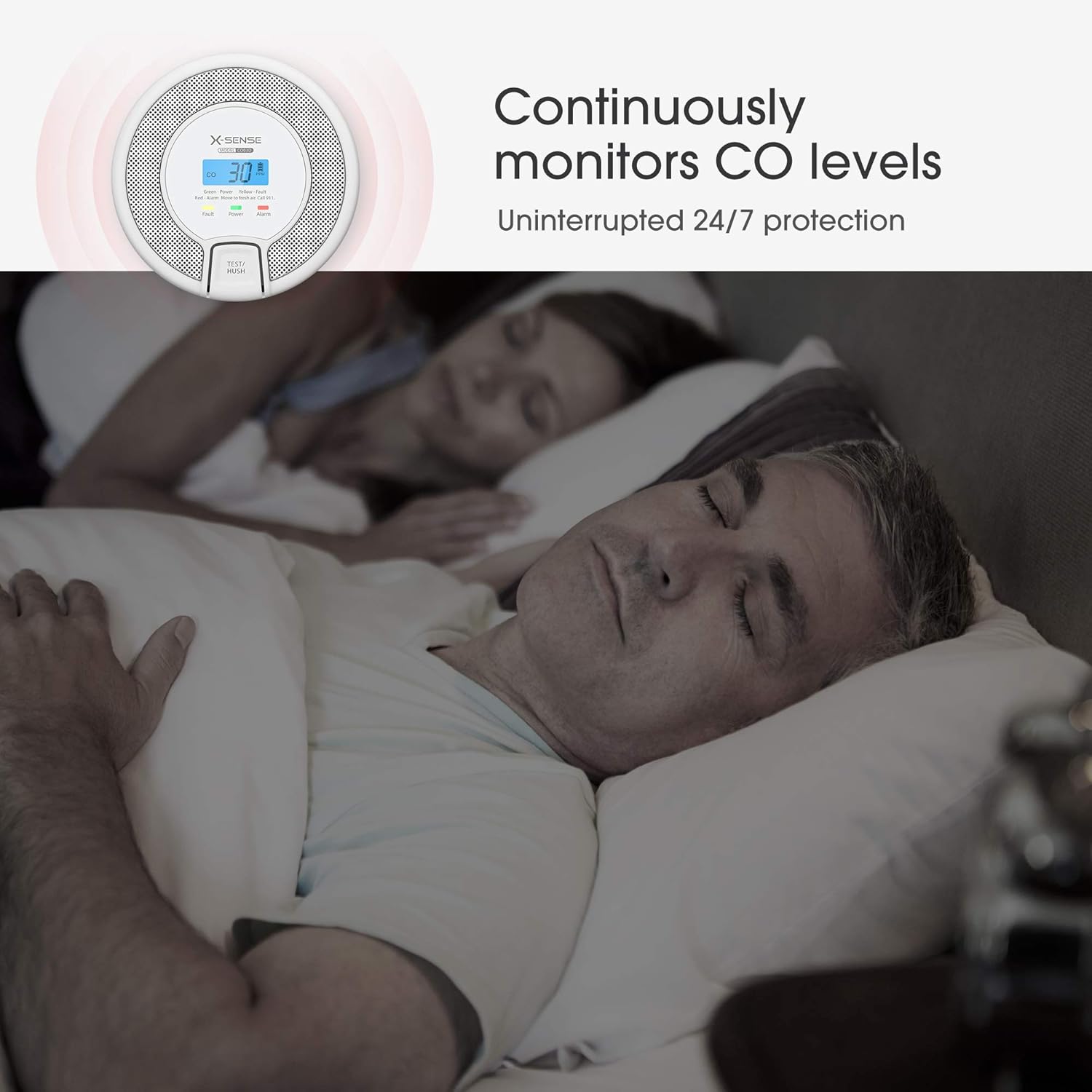 X-Sense Wireless Interconnected Carbon Monoxide Detector, Replaceable Battery-Powered CO Alarm with Digital Display, Auto-Check, CO03D-W, Pack of 2