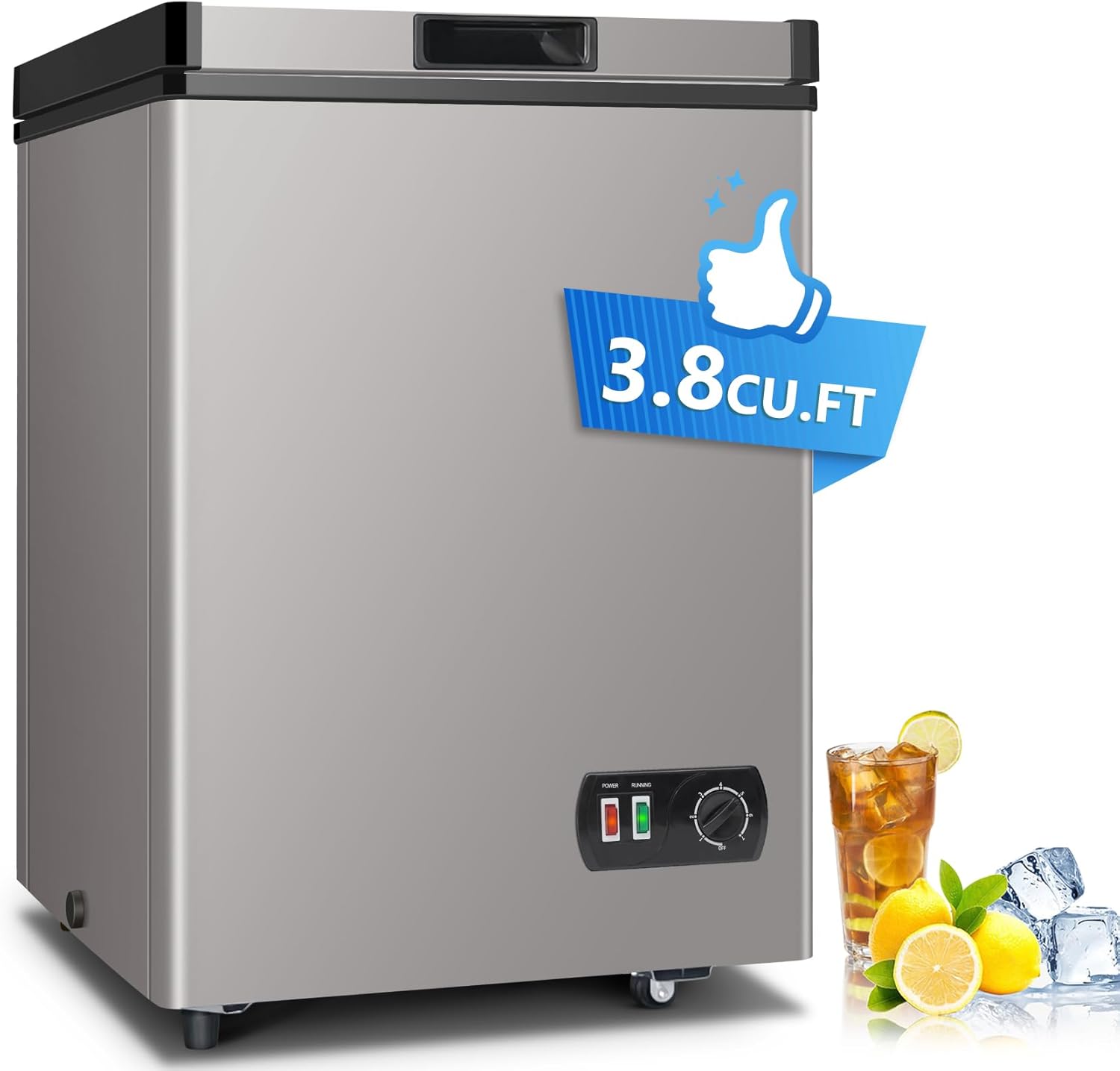 Chest Freezer, 3.8 Cu Ft Compact Deep Freezer With Fast Cooling & Convenient Pulley, Perfect for Kitchen Parlor, Small Freezer With Low Noise & Energy Saving, Titanium Gray