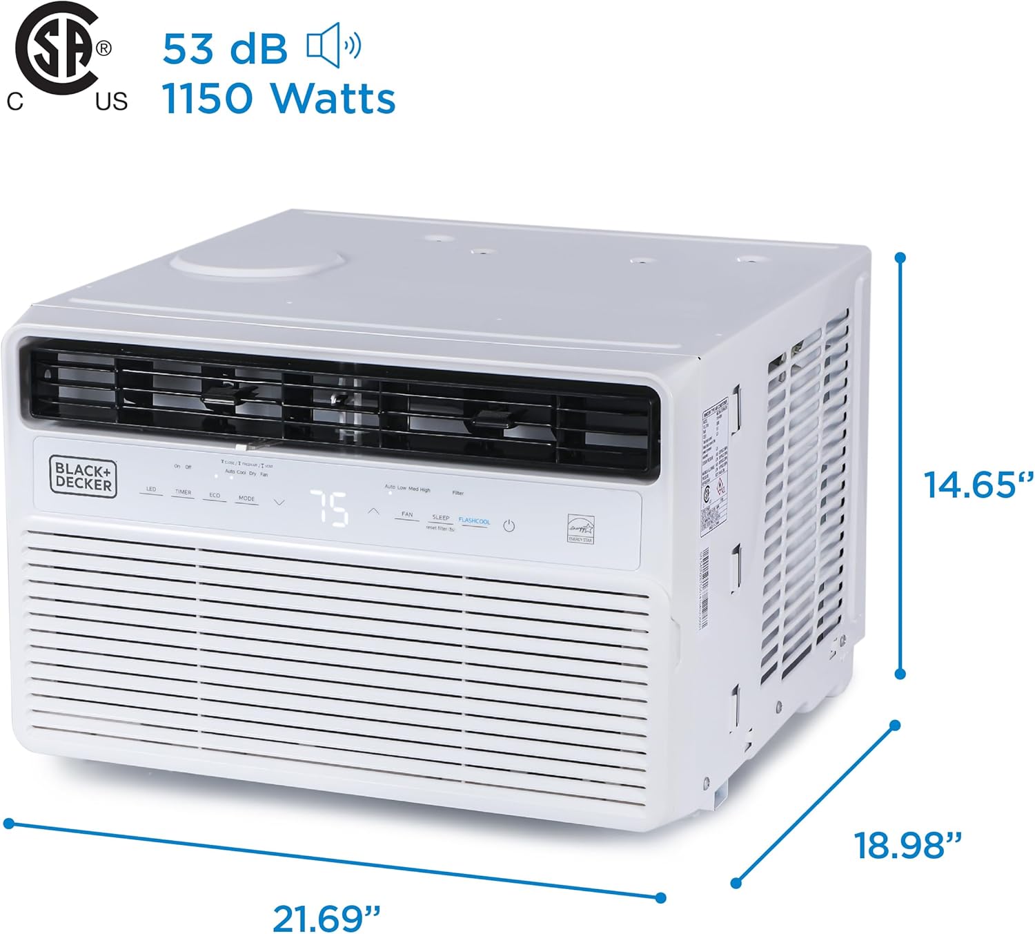 BLACK+DECKER 12,000 BTU Inverter Window Air Conditioner, Window AC Units for Up To 550 Sq. Ft., ENERGY STAR Rated AC Unit, Full Function Remote Control, White