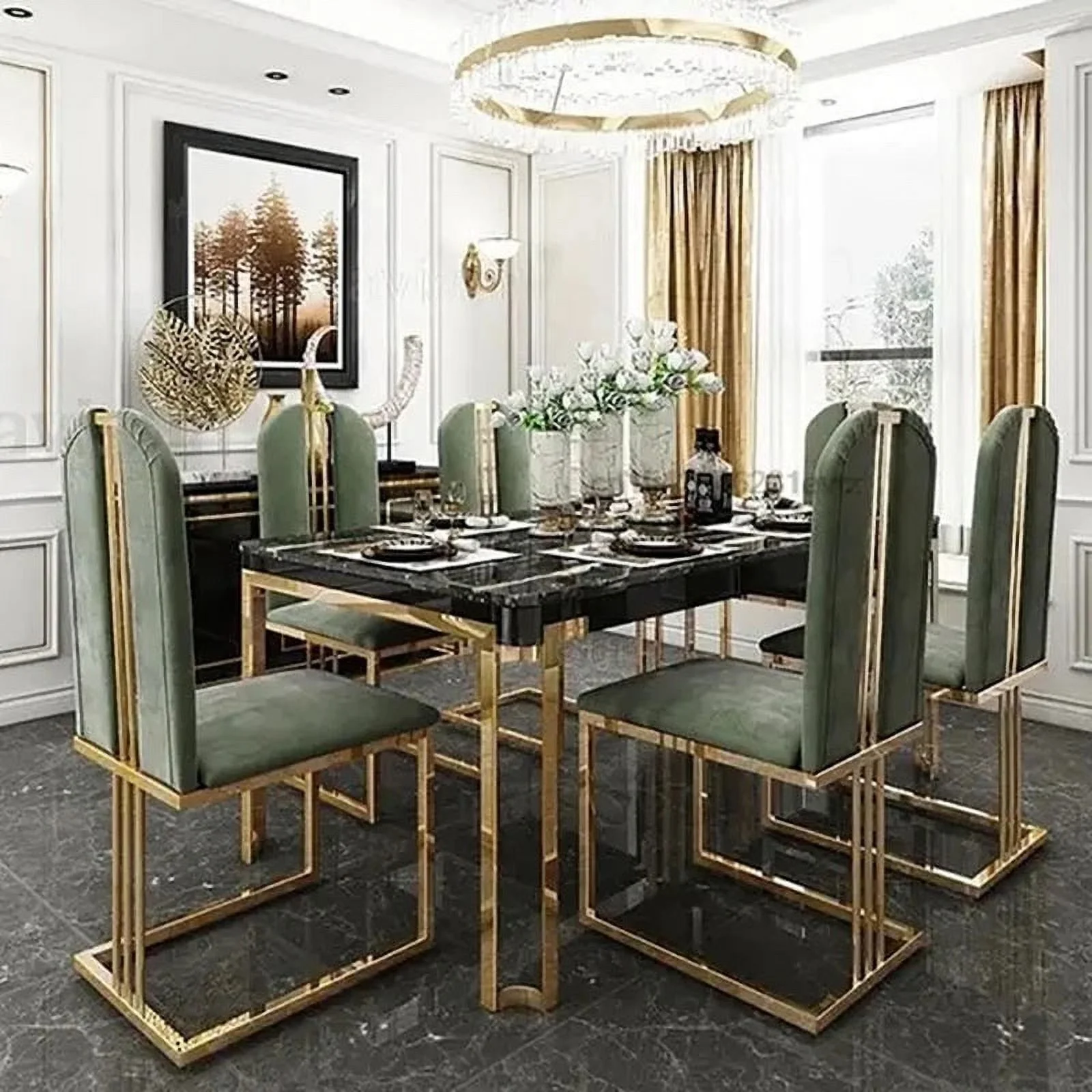 Luxury Rectangular Table Dinning Office Gaming Dining Table Chairs Living Room Stainless Steel Sillas De Comedor Furniture GM