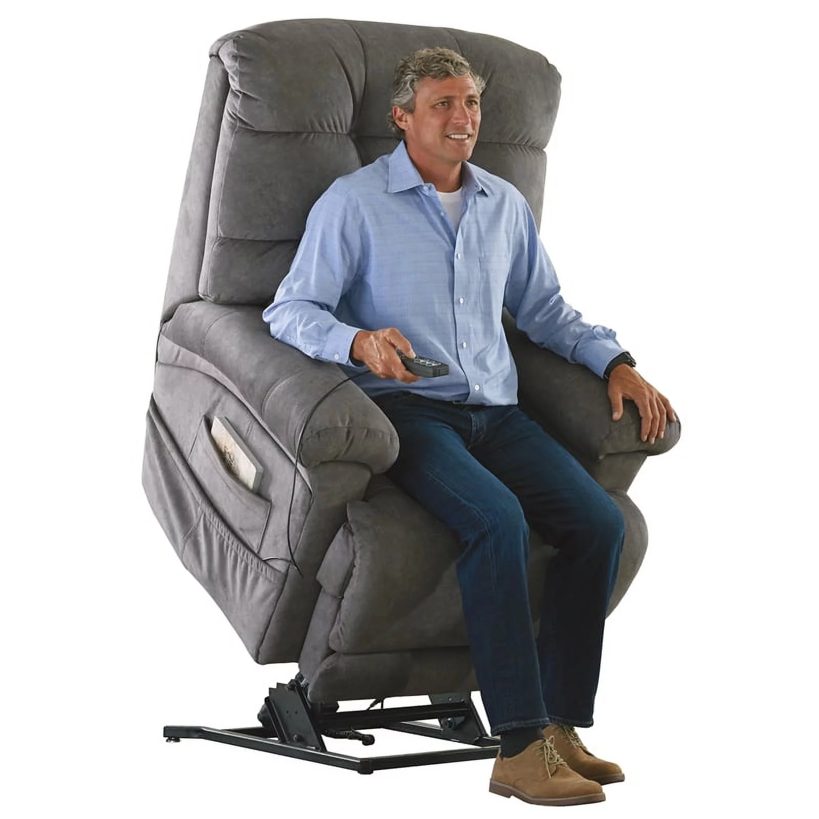 Catnapper Release Power Lift Recliner with Zero Gravity Recline in Gray Fabric