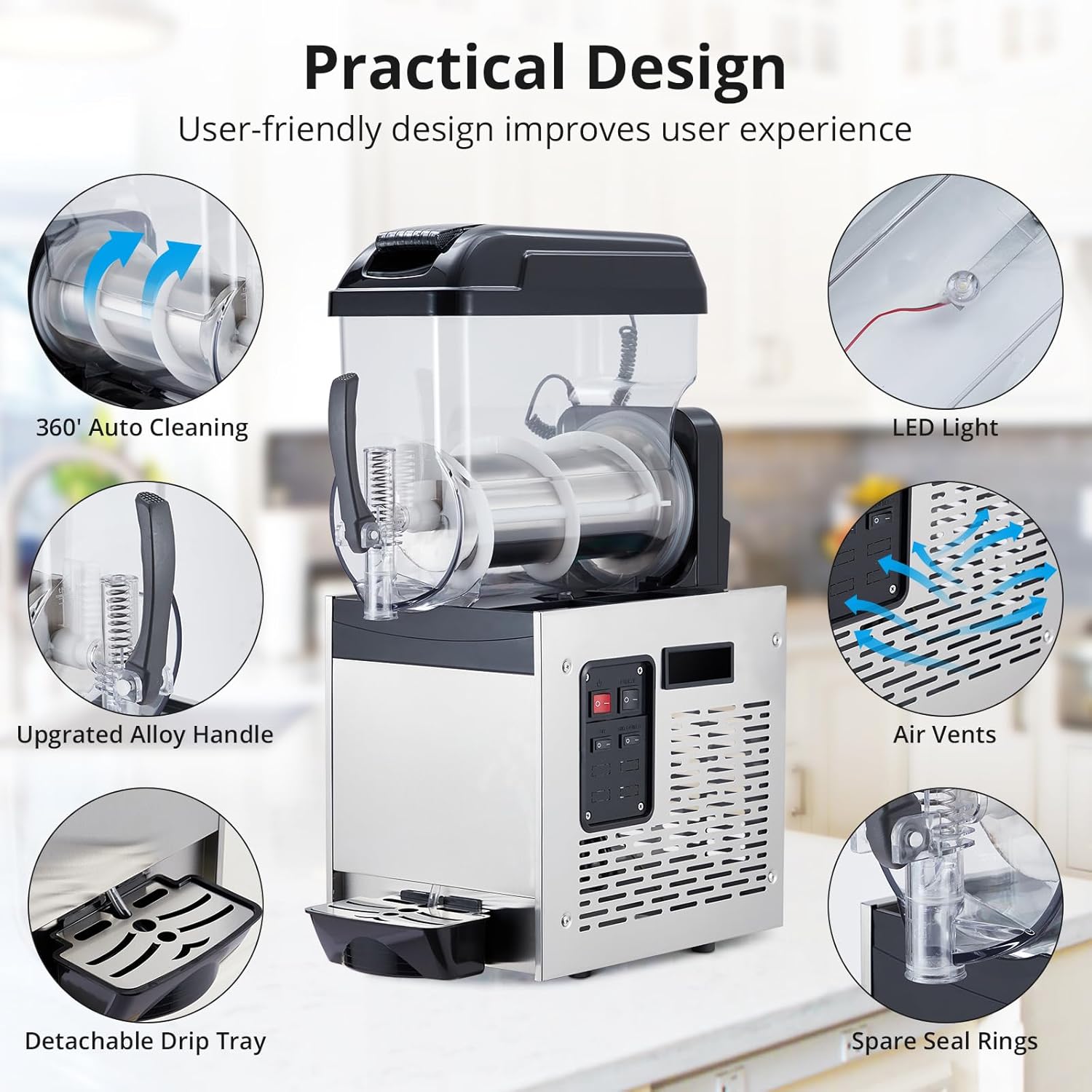 Commercial Slushy Machine, 12L/3.2 Gal Frozen Drink Margarita Machine Smoothie, Self-Cleaning500W Stainless Steel Slushy Machine for Snow Melts, Cocktails, Homes, Coffee Shops, Restaurants