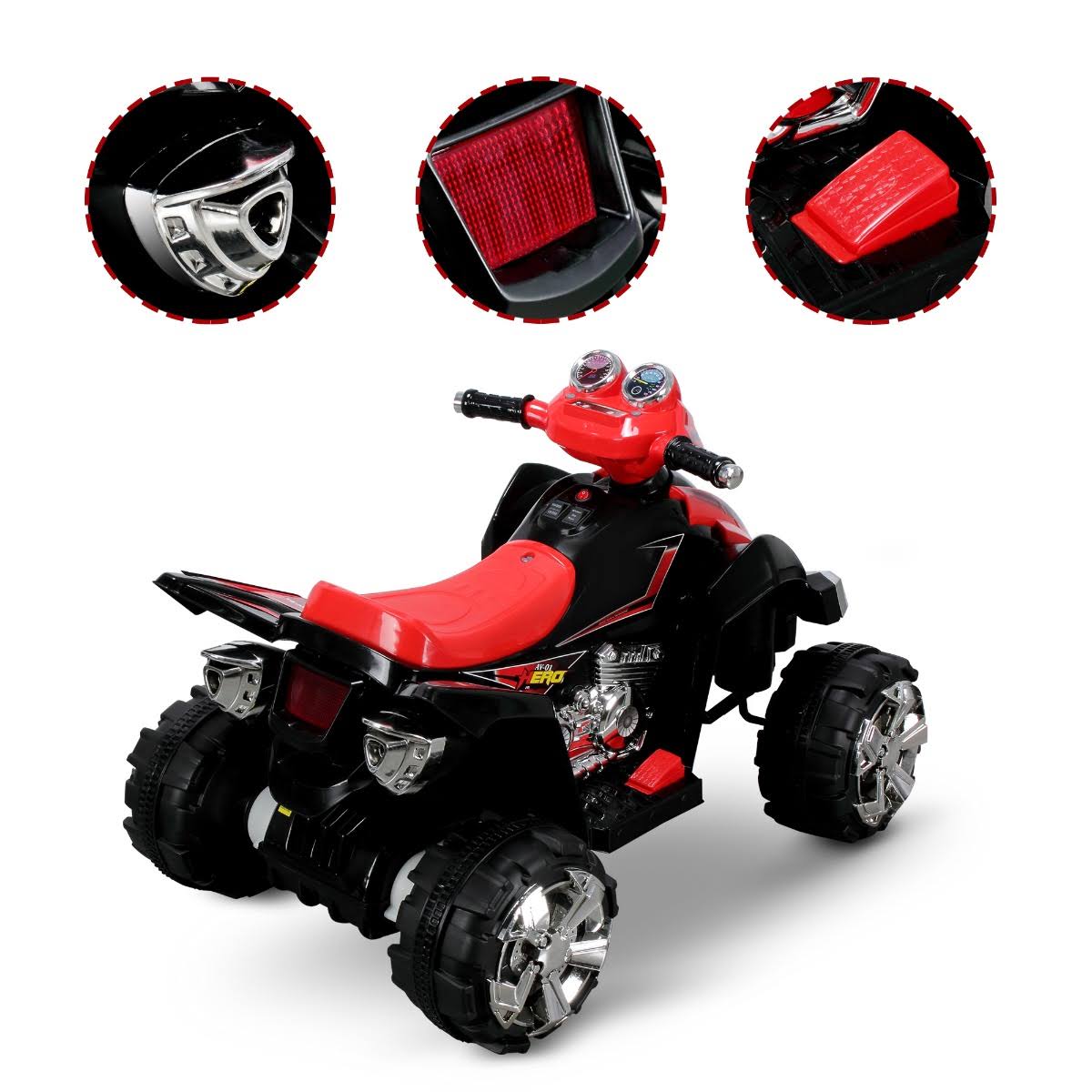 Kidzone Kids Ride on ATV Car 12V Toy Electric 4 Wheel Power Quad w/ Built-in LED Headlights, Red